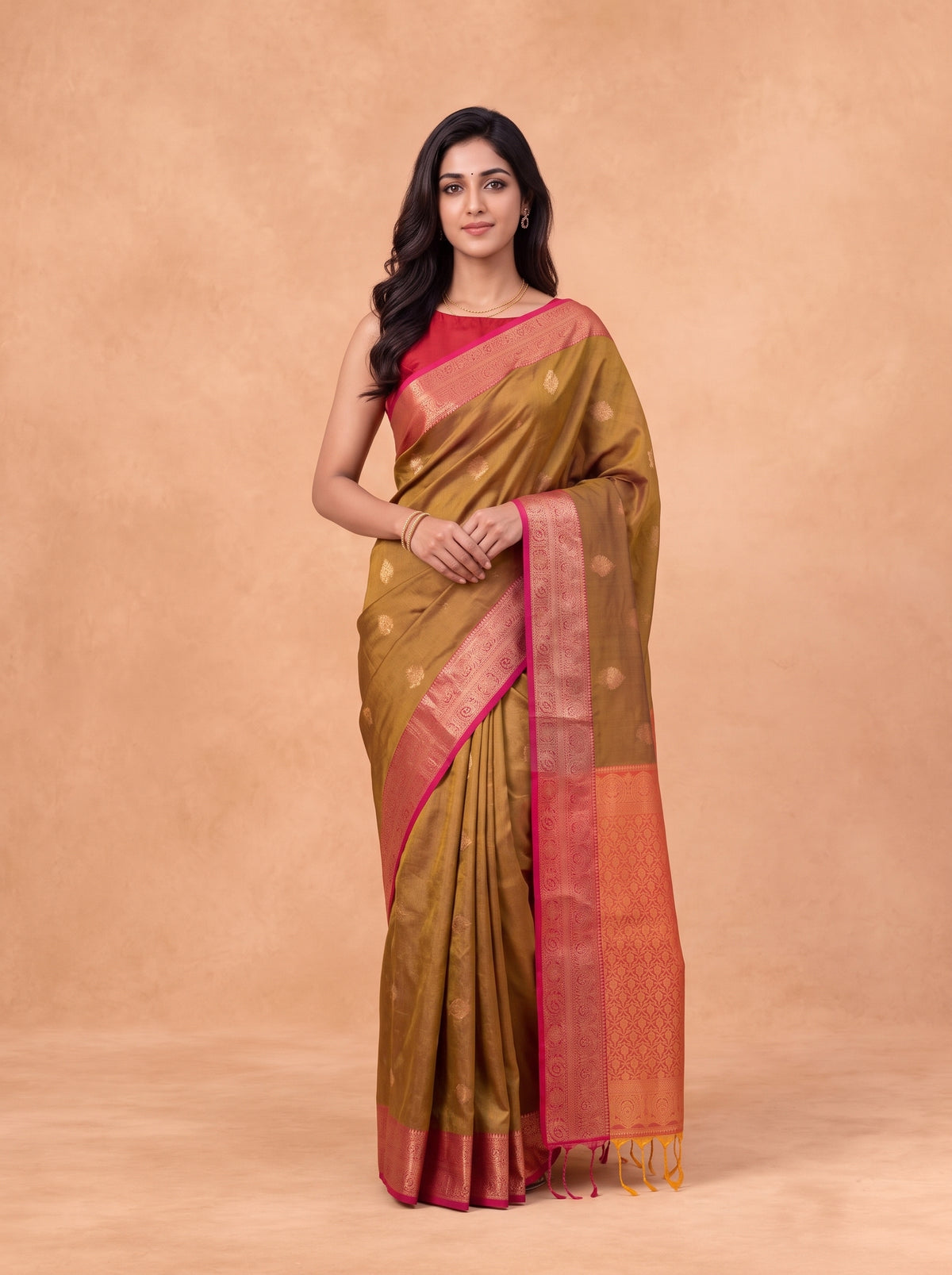 Women Soft Silk Brown with Dark Pink Saree SS436