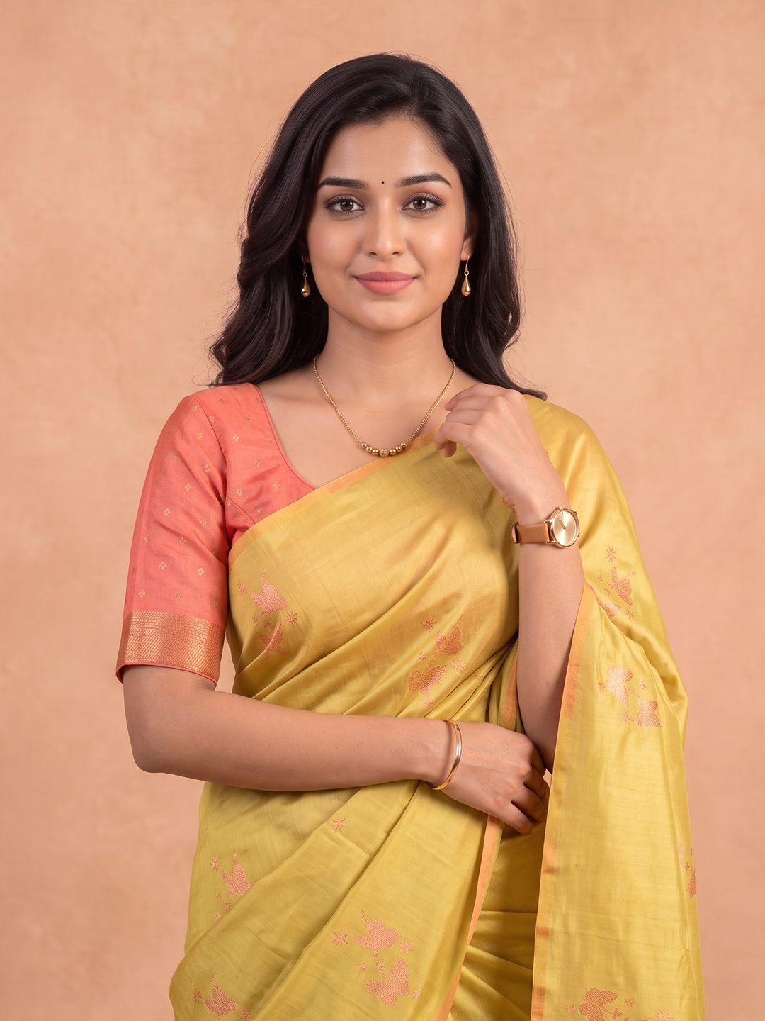 Women Soft Silk Lime Green with Pink Saree SS538
