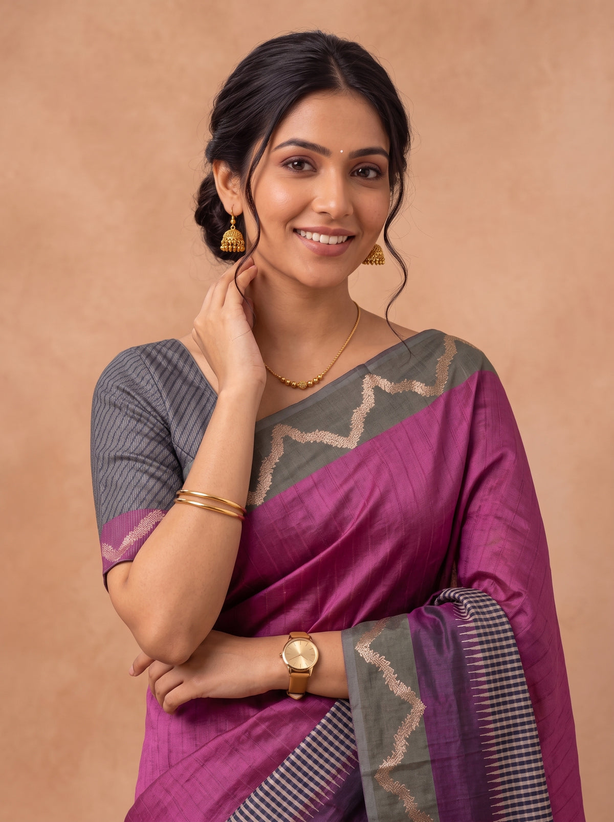 Women Semi Tussar Purple Saree ST369