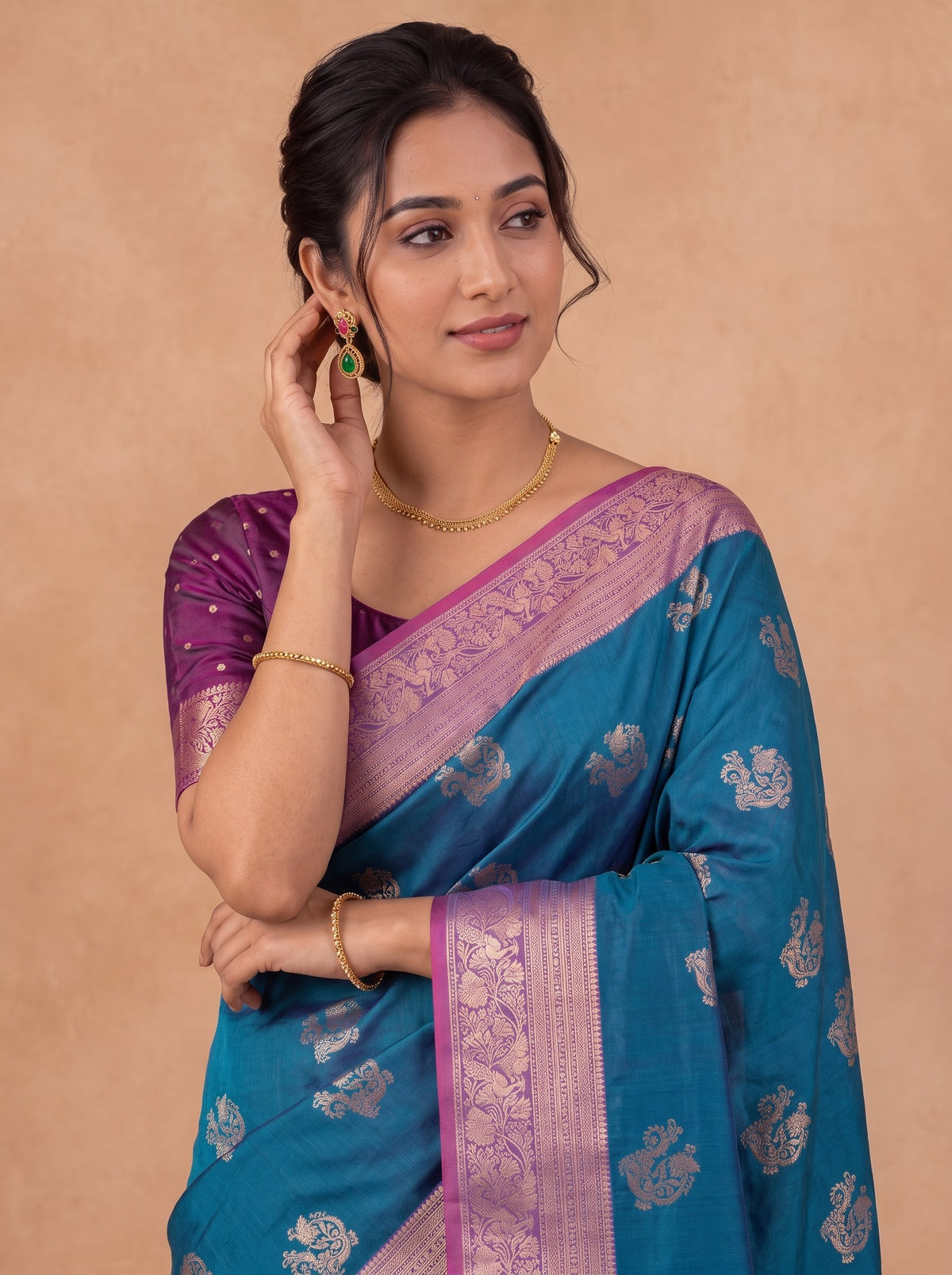 Women Soft Silk Dark Teal With Maroon Saree SS449