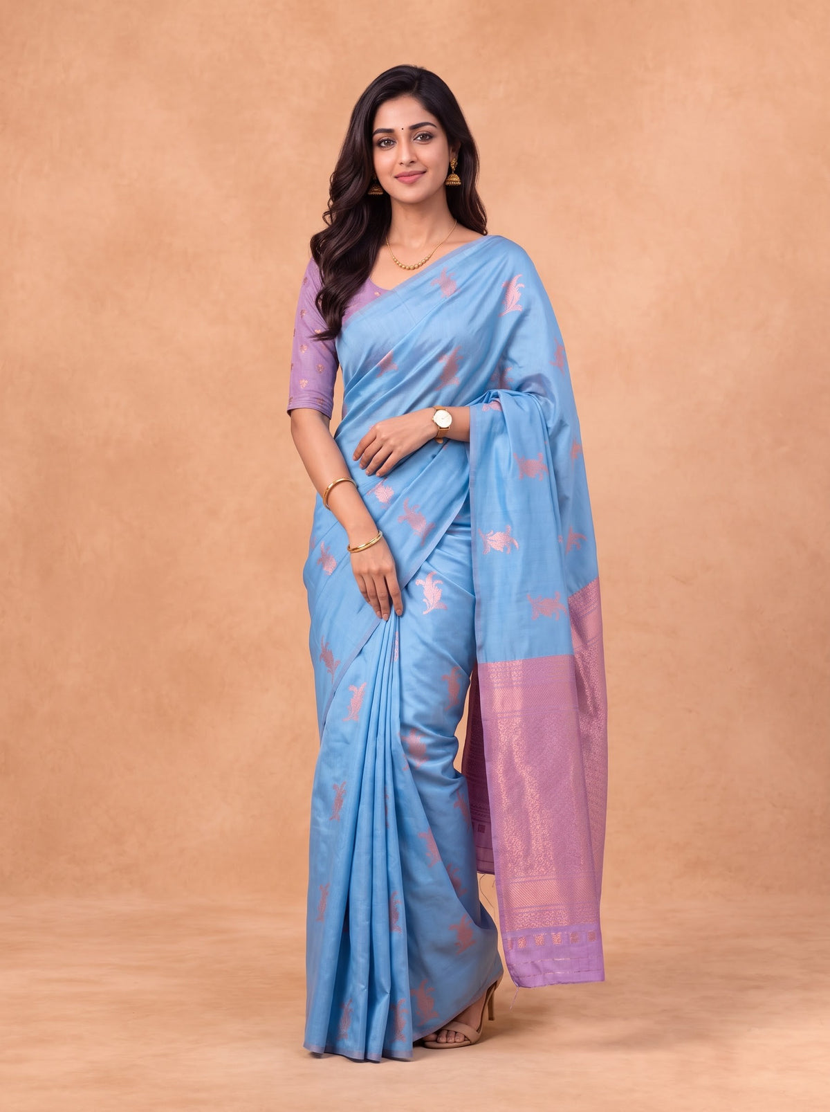 Women Soft Silk Blue with Purple Saree SS517