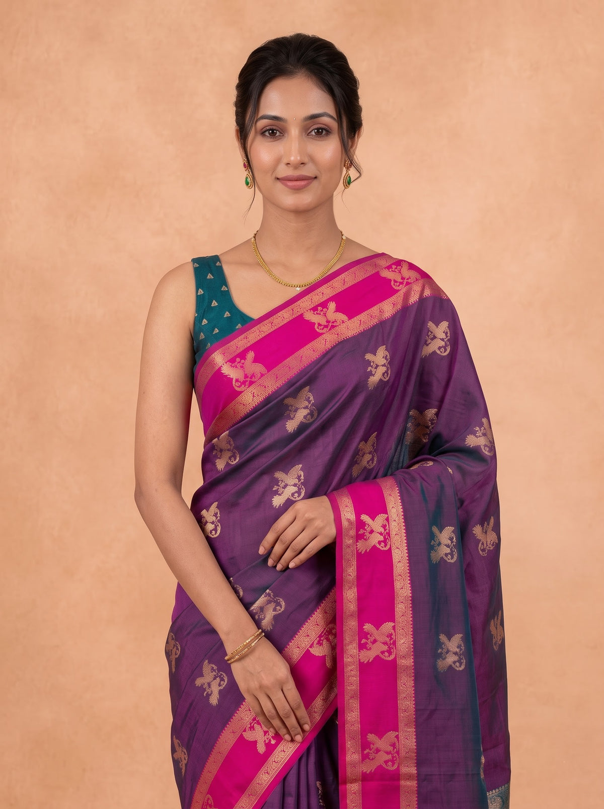 Women Soft Silk Purple with Dark Pink Saree SS474