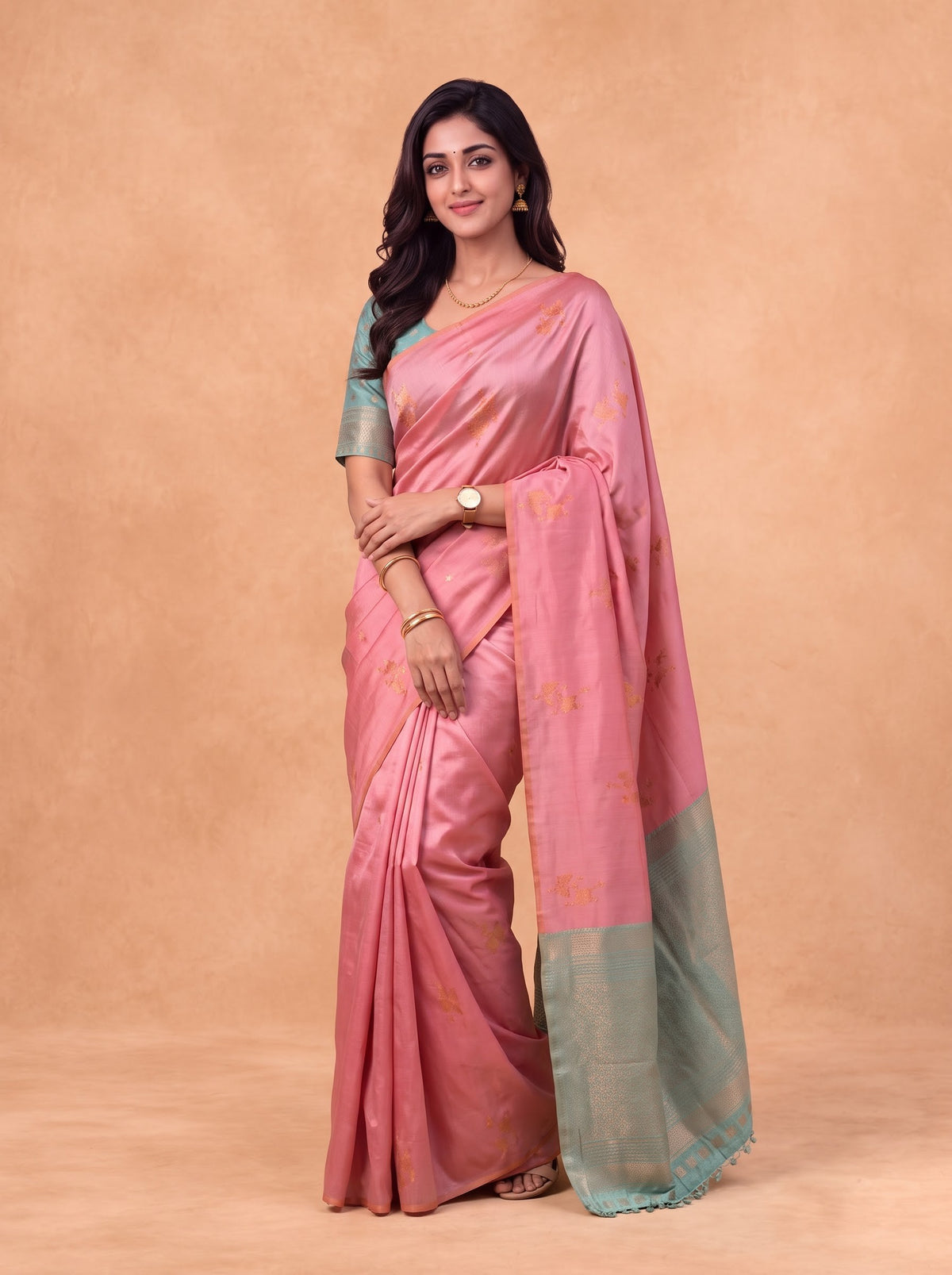 Women Soft Silk Pink with Green Saree SS516