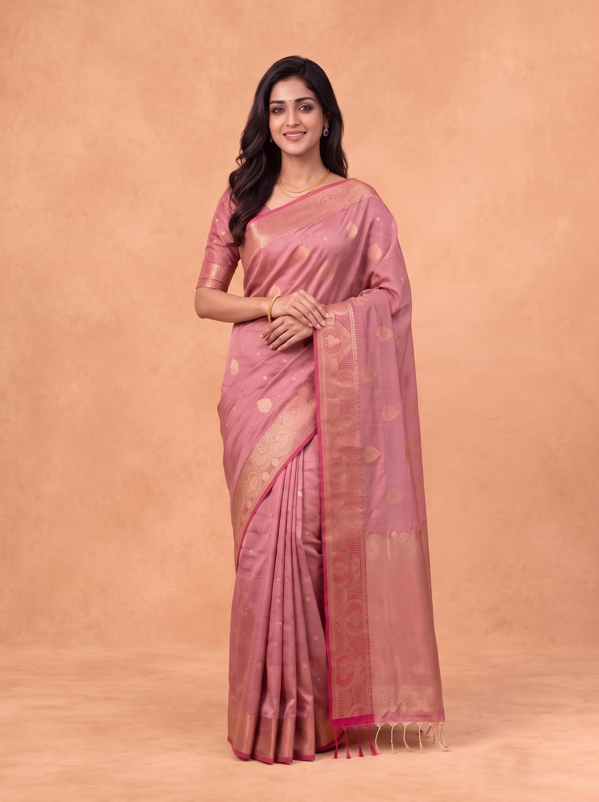Women Soft Silk Peach with Dark Pink SS437
