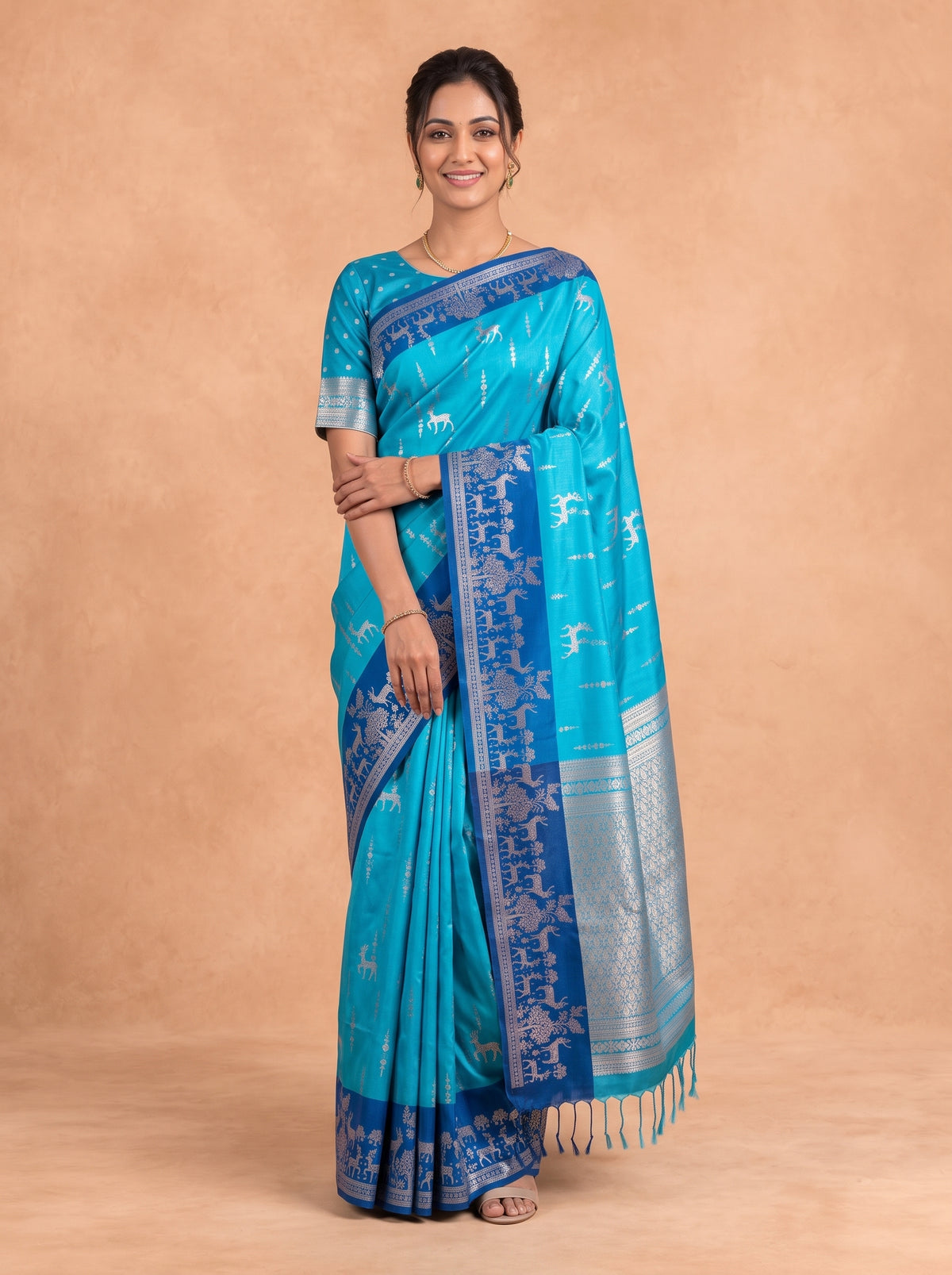 Women Soft Silk Turquoise With Blue Saree SS492