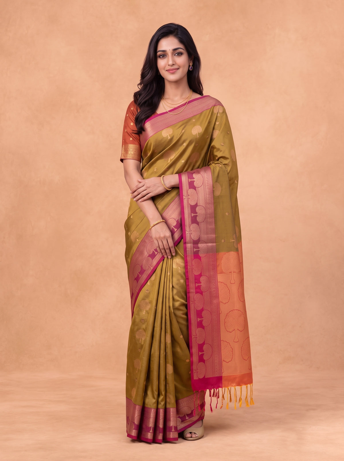 Women Soft Silk Brown with Purple Saree SS461