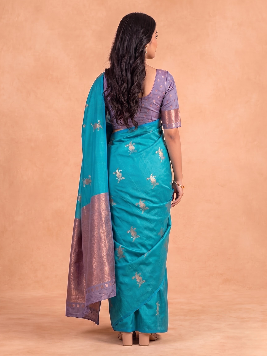 Women Soft Silk Green with Purple Saree SS548