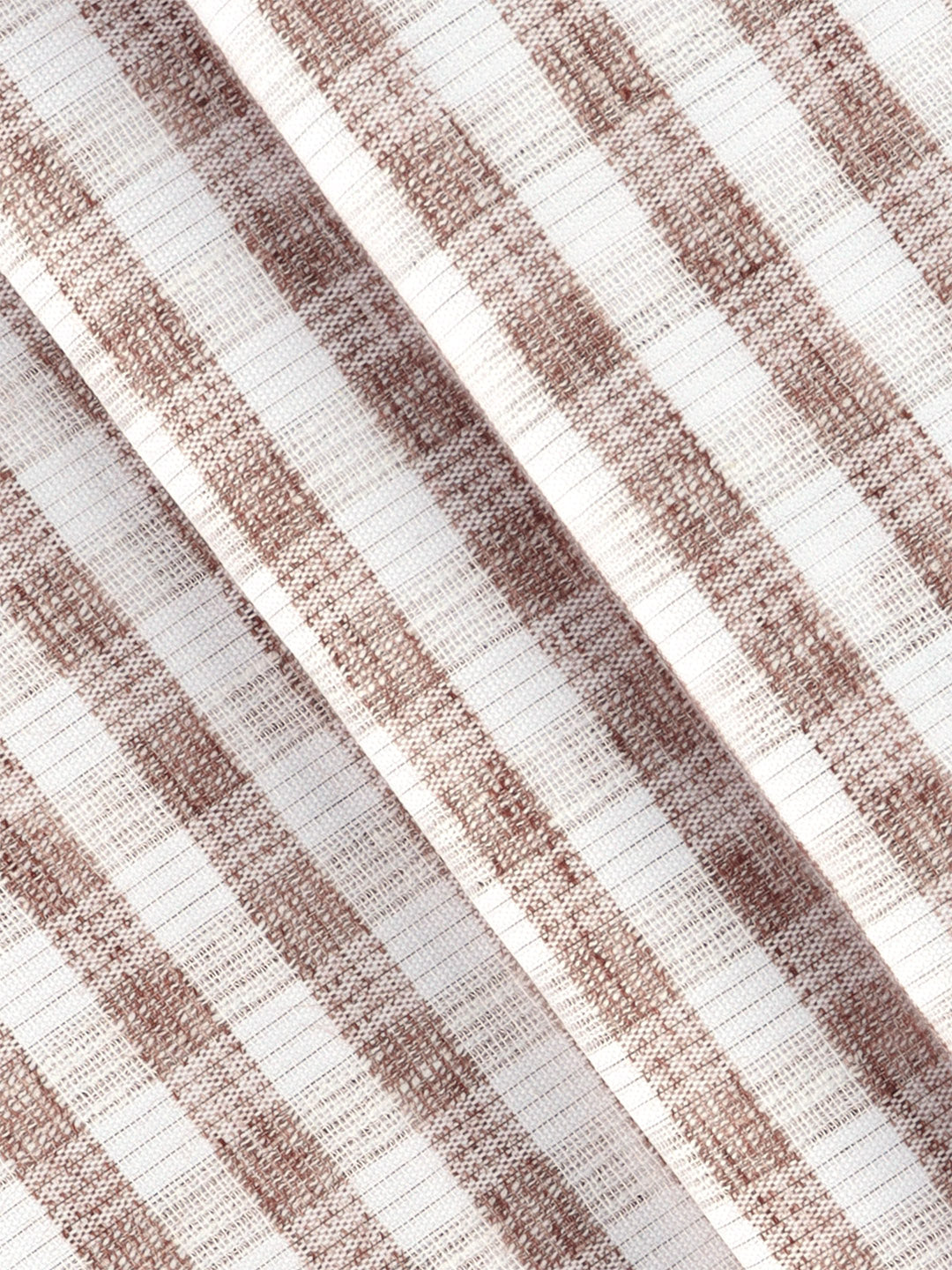Cotton Rich White with Brown Checked Shirt Fabric Galaxy Art