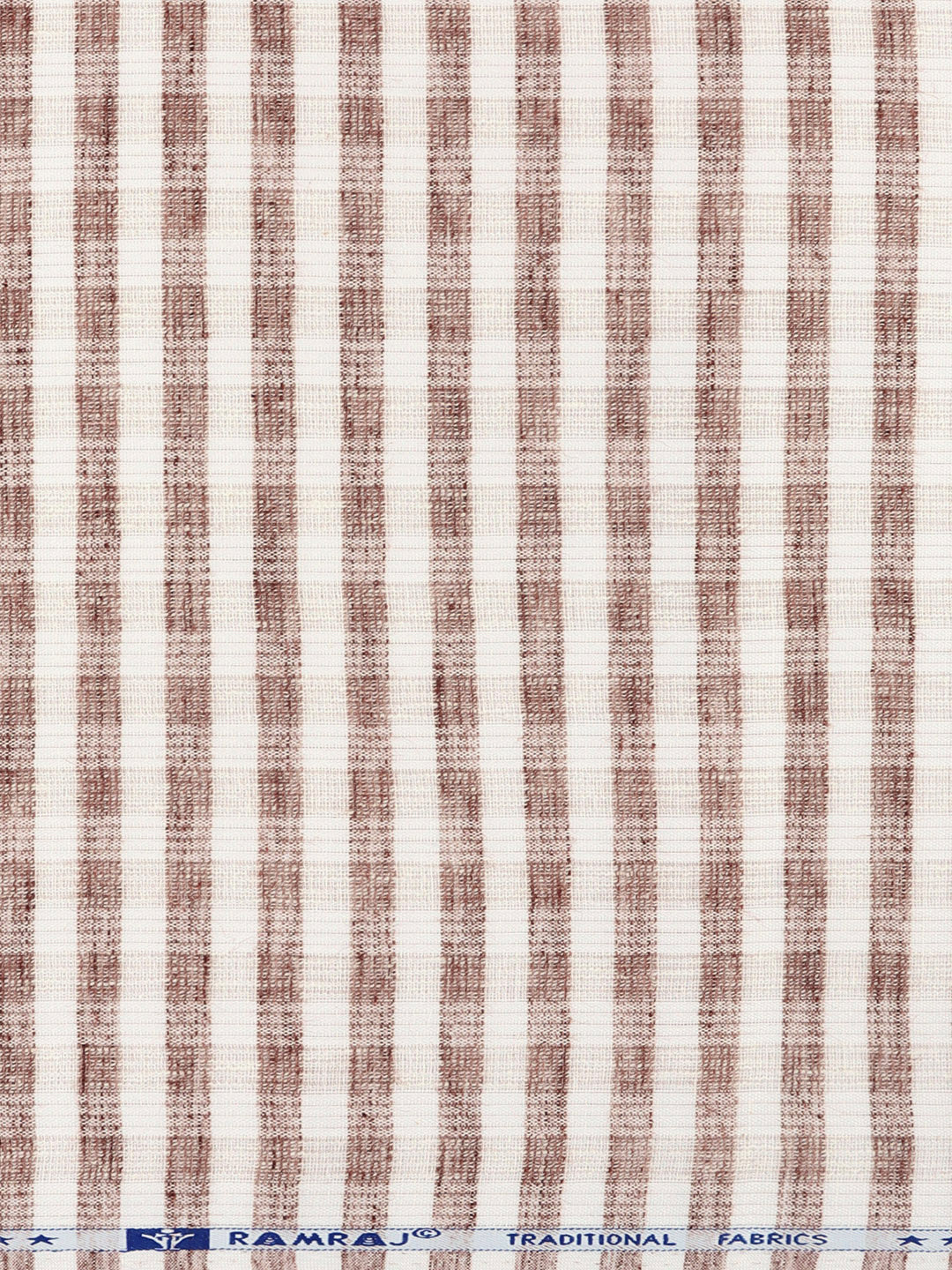 Cotton Rich White with Brown Checked Shirt Fabric Galaxy Art