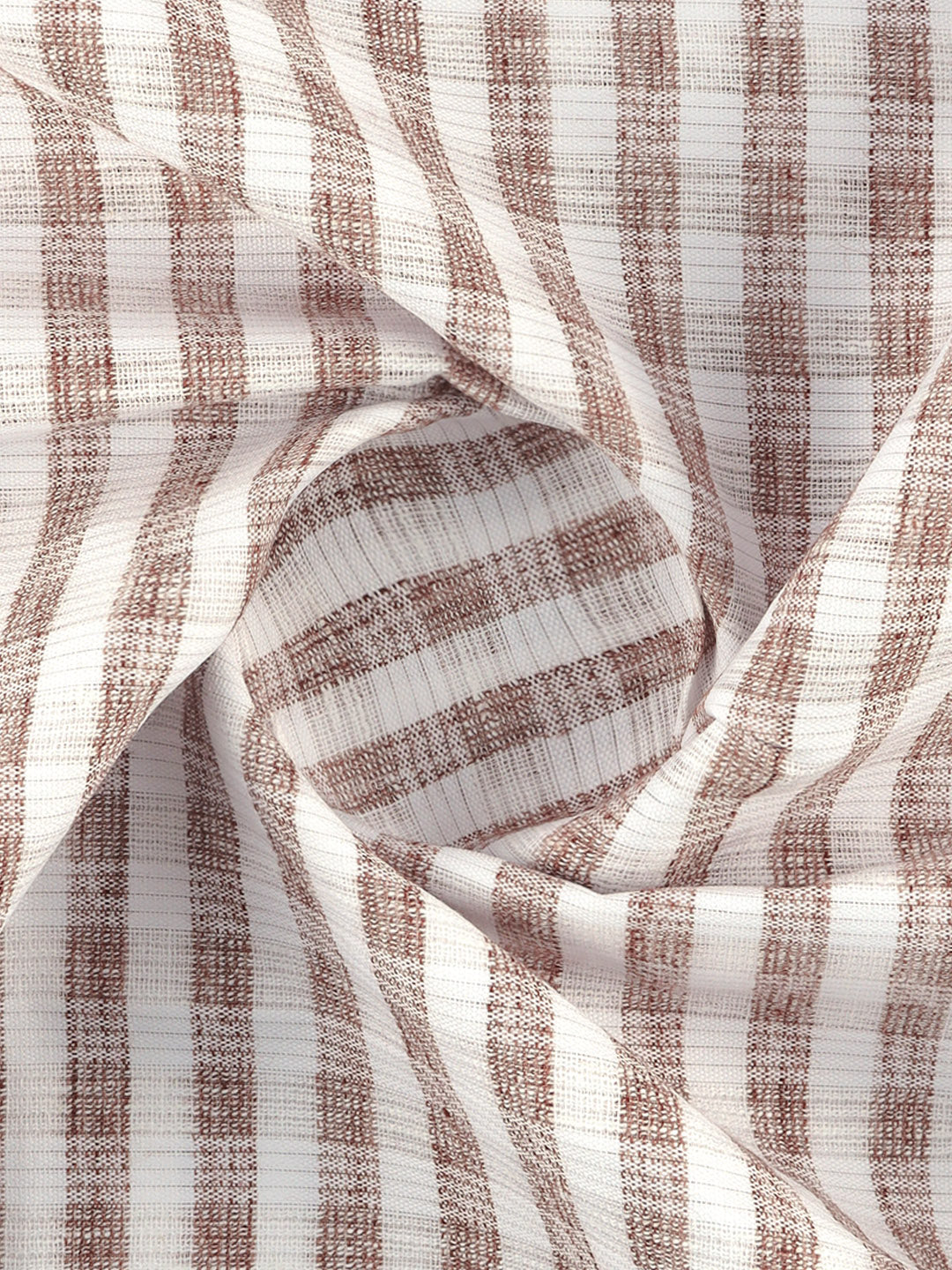 Cotton Rich White with Brown Checked Shirt Fabric Galaxy Art