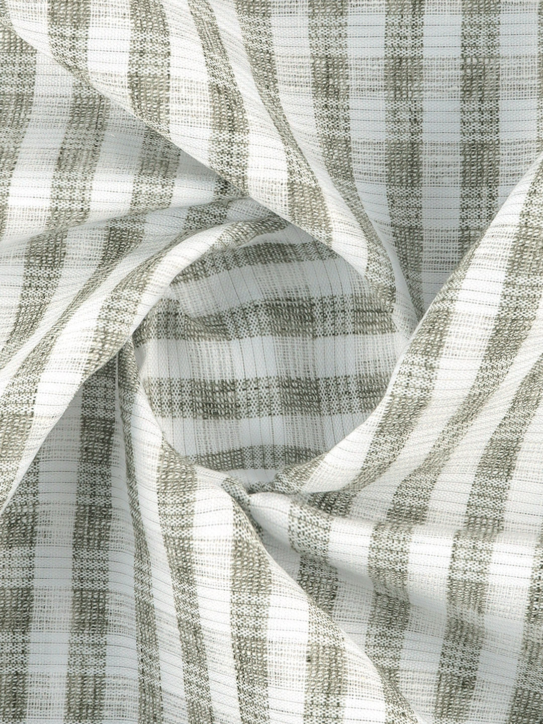 Cotton Rich White with Green Checked Shirt Fabric Galaxy Art