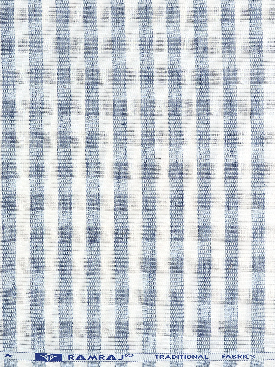 Cotton Rich White with Blue Checked Shirt Fabric Galaxy Art