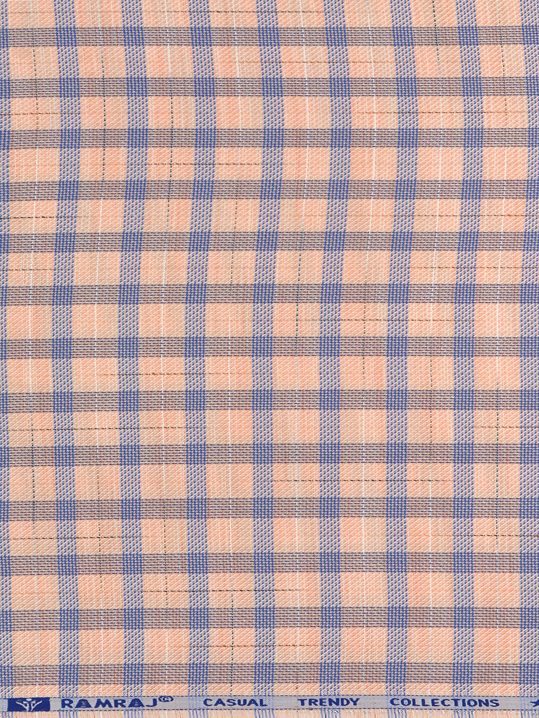 Men Cotton Rich Checked Shirt Fabric Peach with Blue High Style