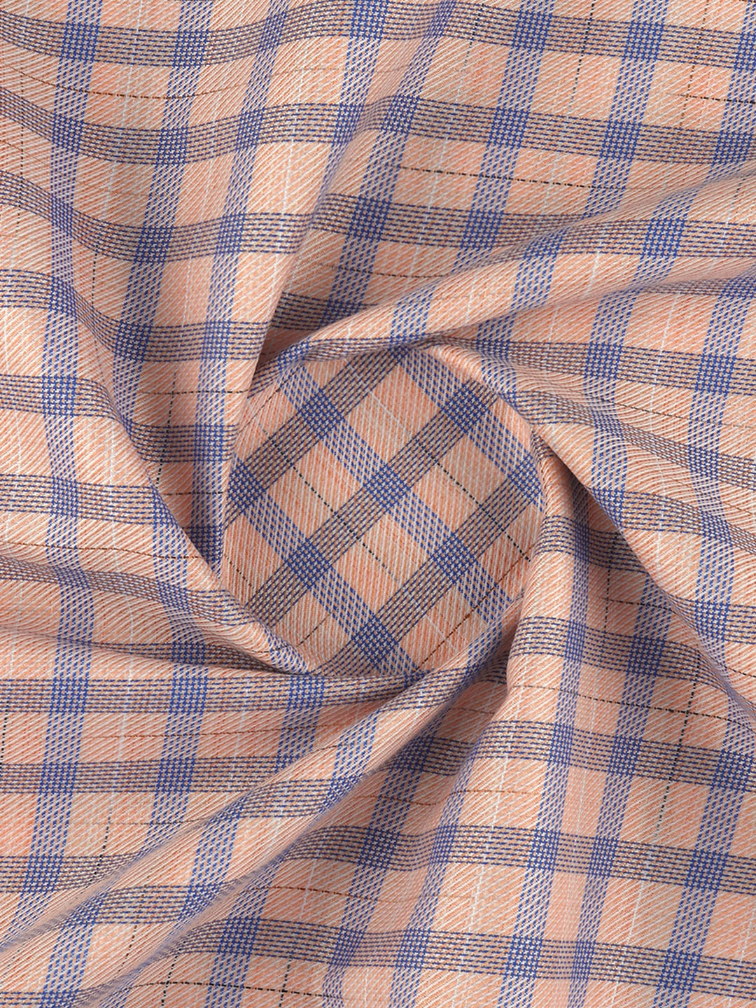 Men Cotton Rich Checked Shirt Fabric Peach with Blue High Style