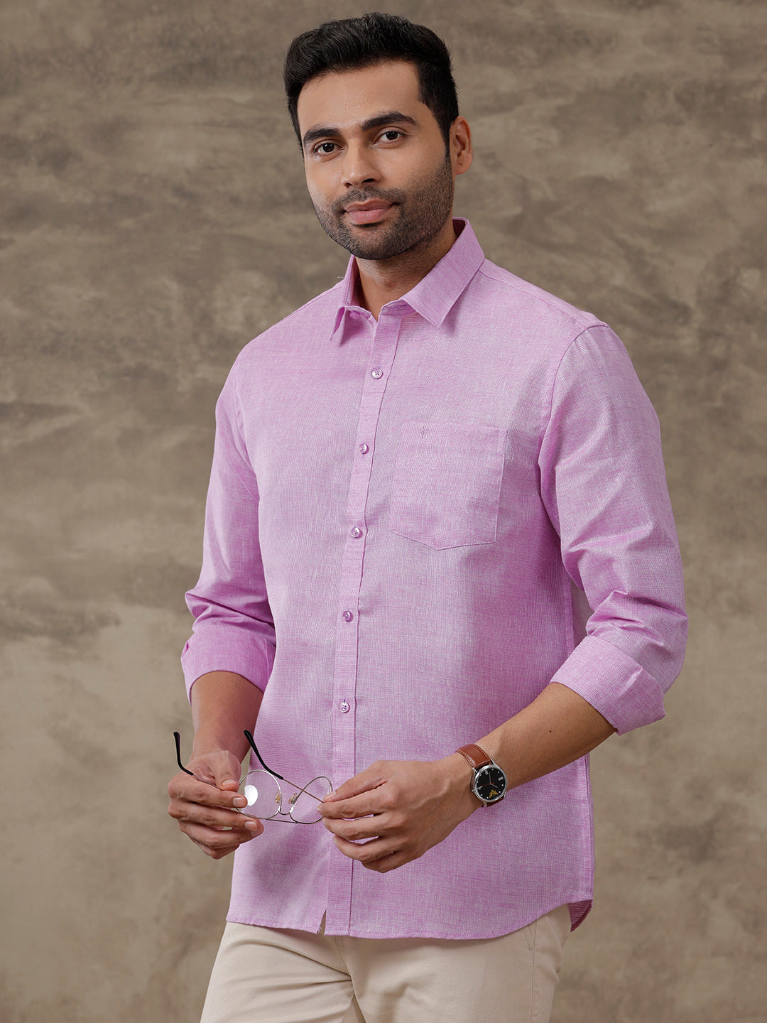 Men Cotton Blend Shirt Lavender T3 CV18