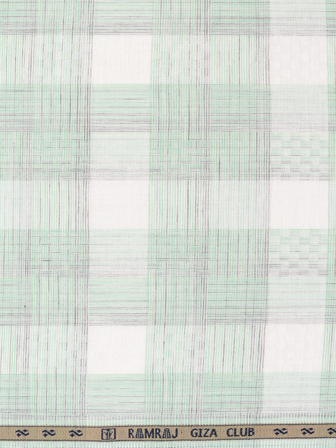 100% Giza Cotton Light Green with White Checked Shirt Fabric Grand Unique
