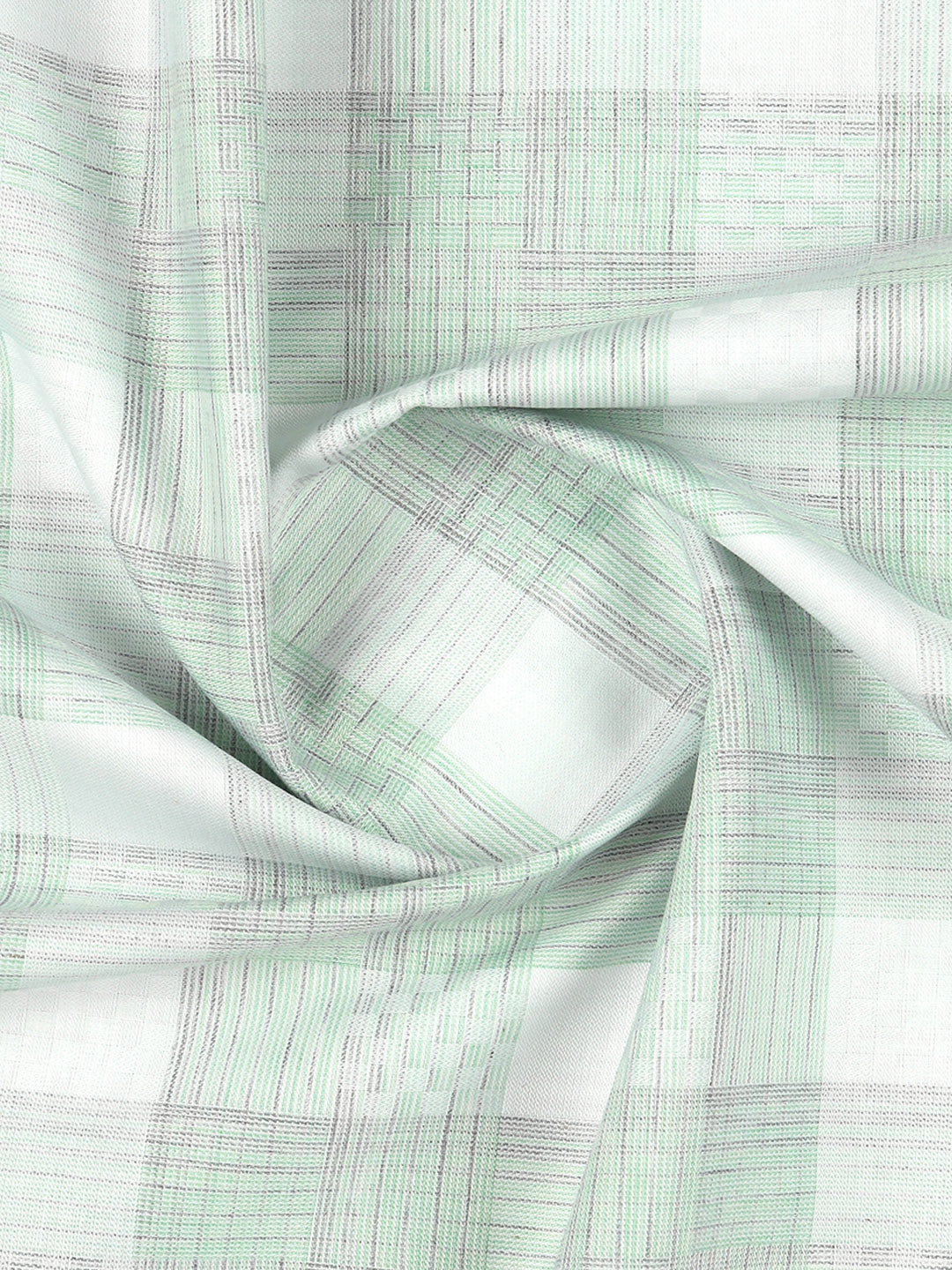 100% Giza Cotton Light Green with White Checked Shirt Fabric Grand Unique