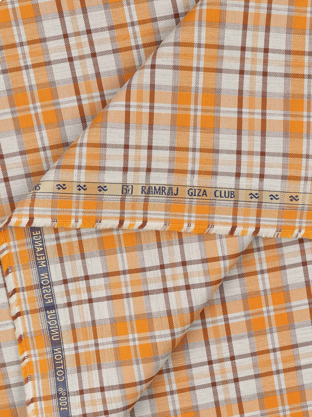 100% Giza Cotton Orange Checked Shirt Fabric Grand Unique