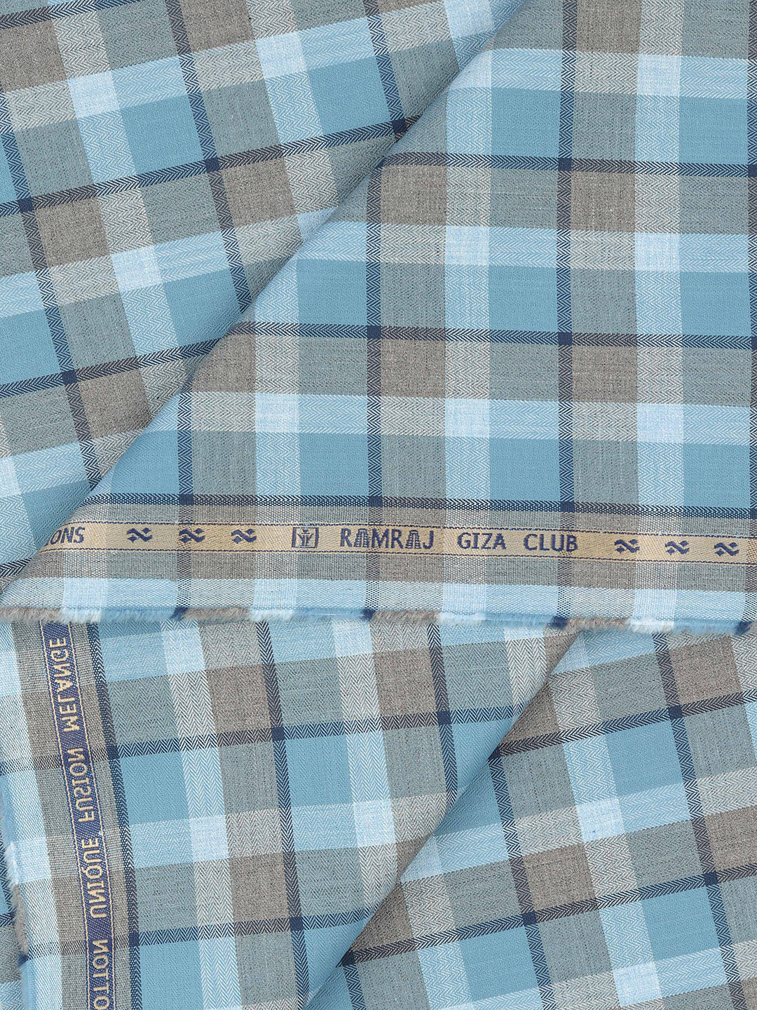 100% Giza Cotton Blue Checked Shirt Fabric Grand Unique