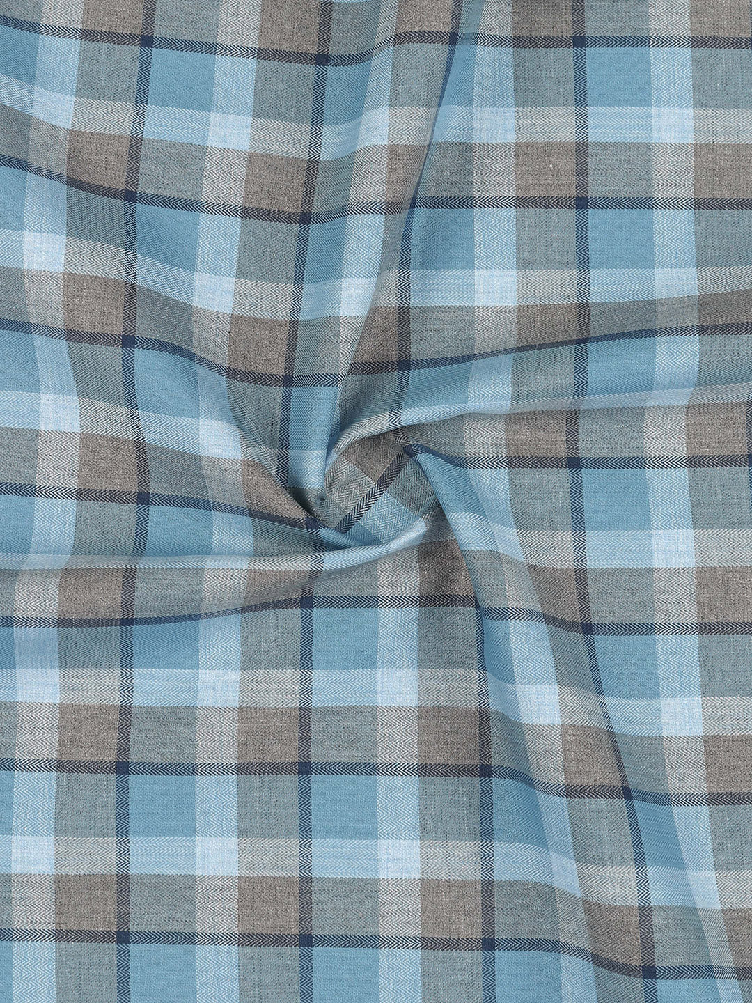 100% Giza Cotton Blue Checked Shirt Fabric Grand Unique