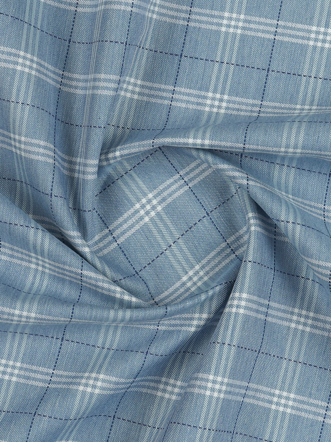 100% Giza Cotton Blue Checked Shirt Fabric Grand Unique