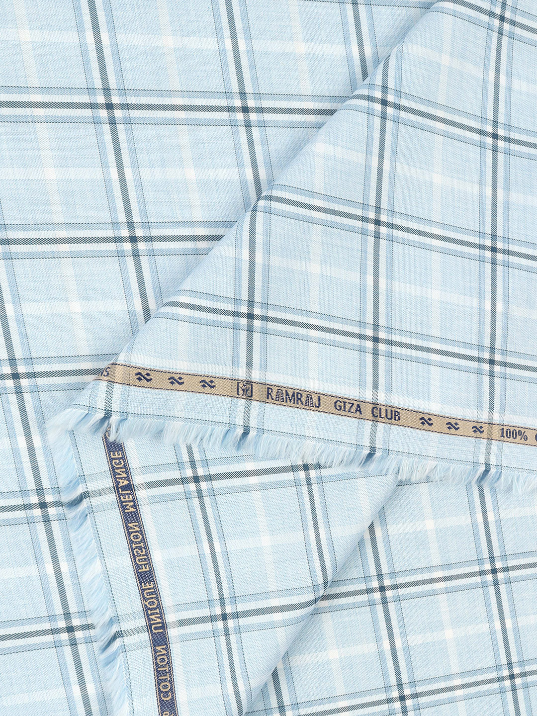 100% Giza Cotton Sky Blue Checked Shirt Fabric Grand Unique