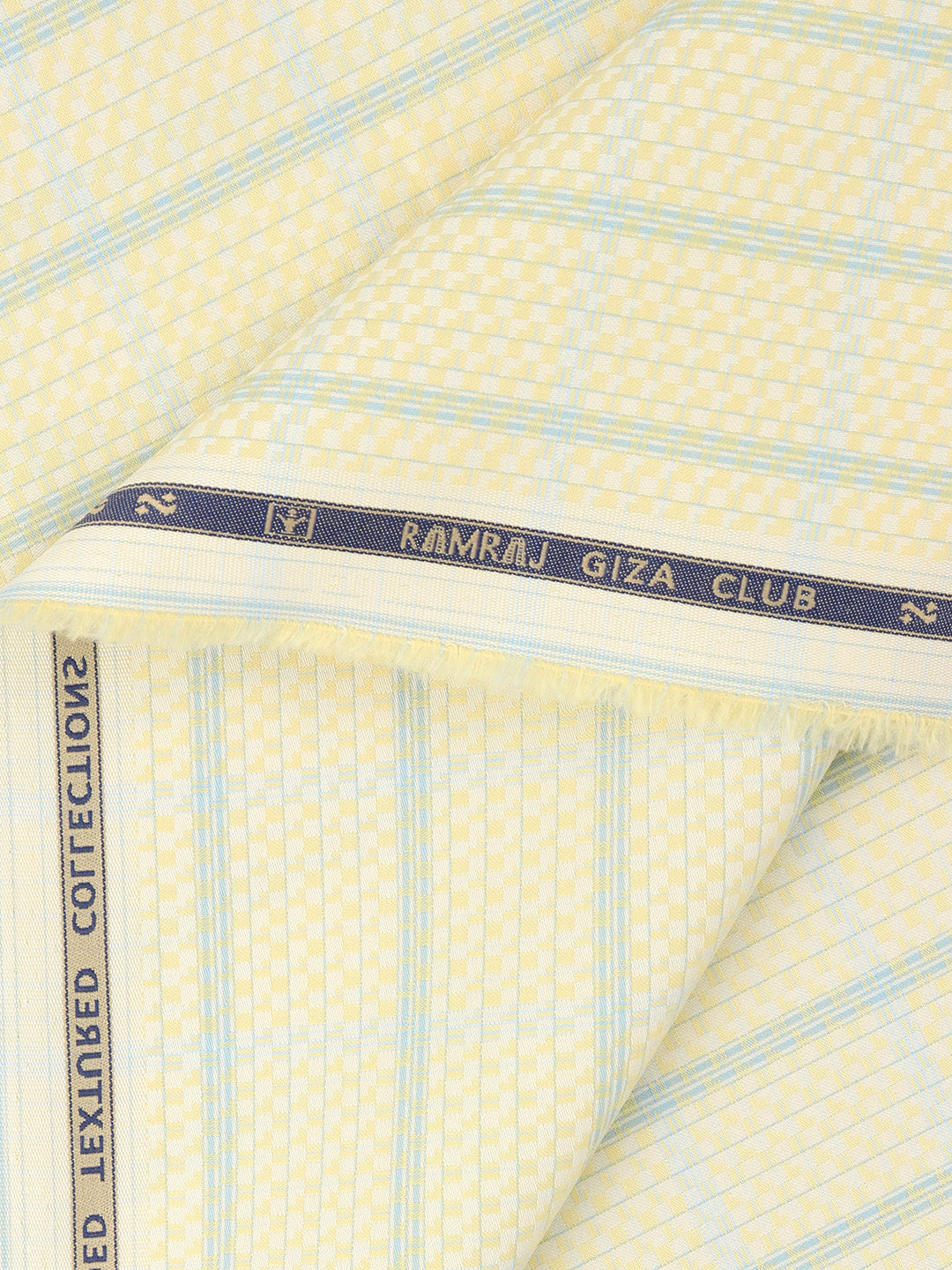 100% Giza Cotton Self Design Lemon Yellow Shirt Fabric Casino Grand