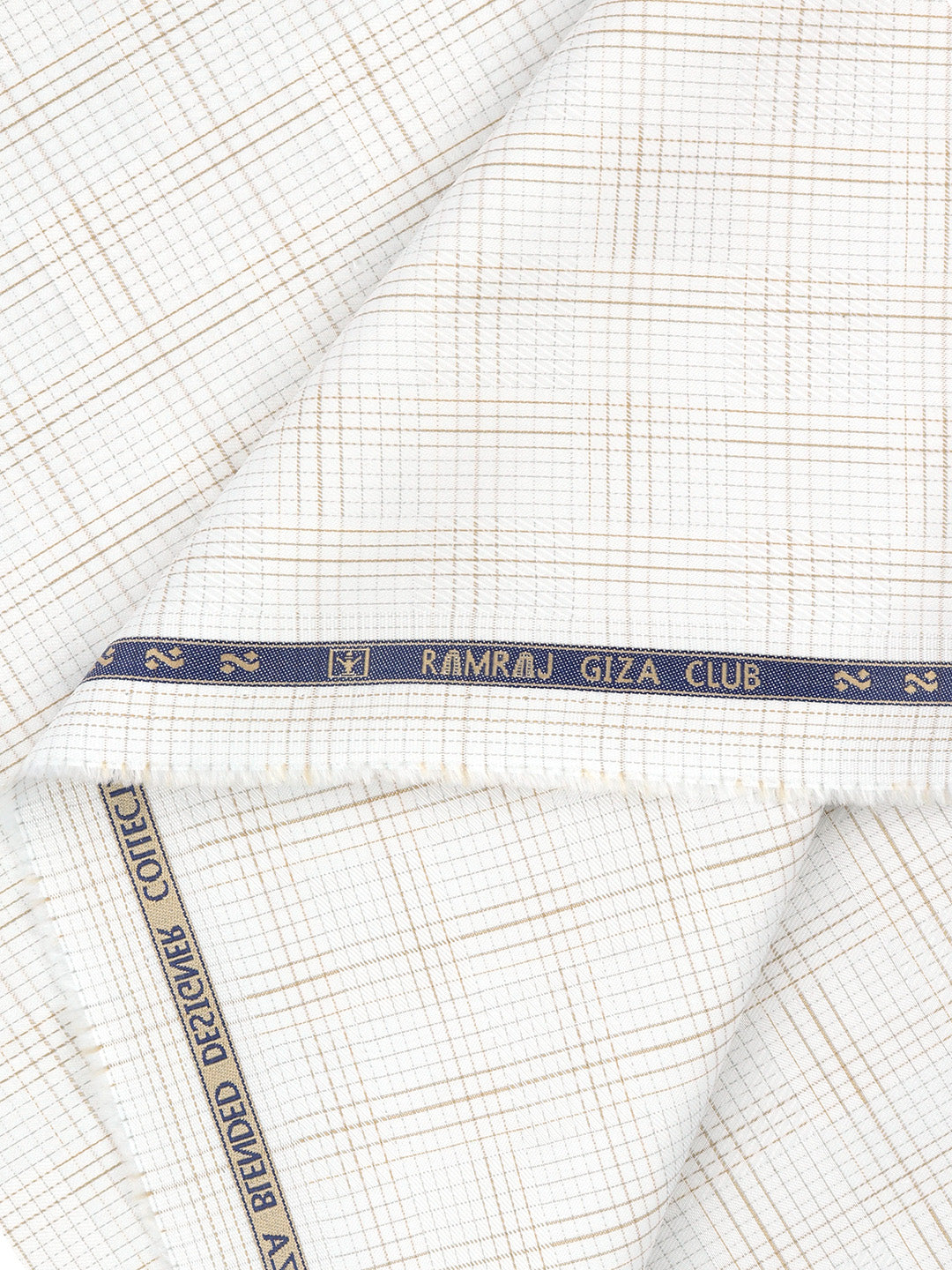 100% Giza Cotton Self Design White with Brown Shirt Fabric Casino Grand