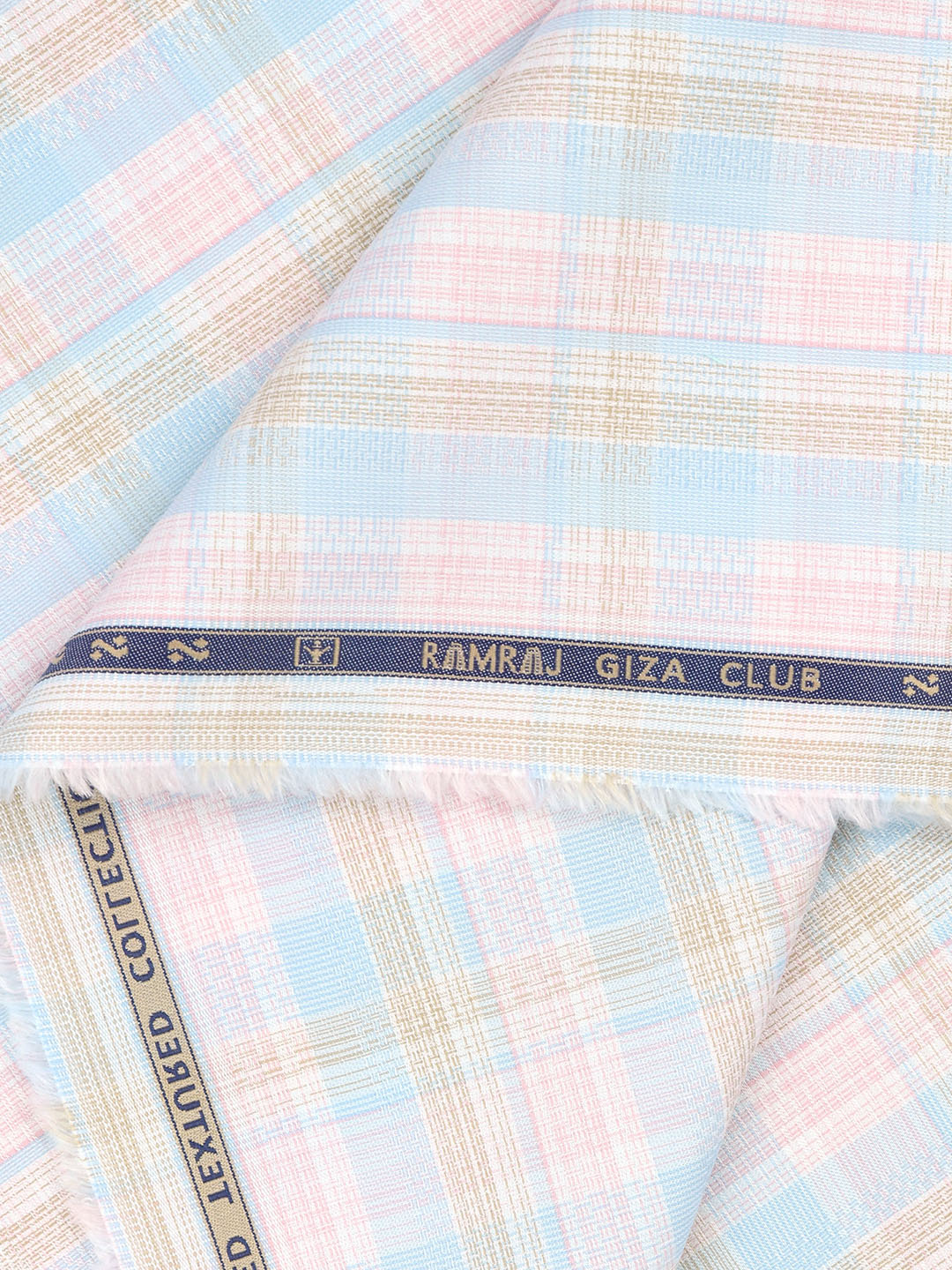 Men 100% Giza Cotton Self Design Pink with Blue Shirt Fabric Casino Grand