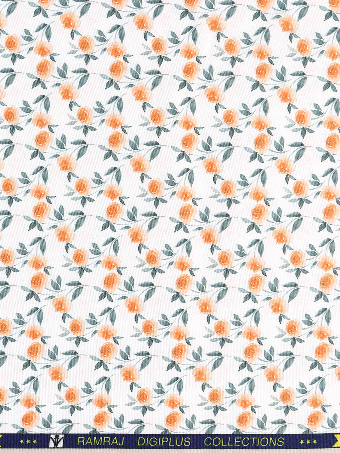 Men Cotton Rich White with Orange Printed Shirt Fabric Oslo Print