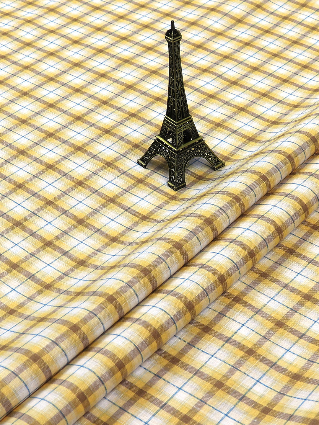 Cotton Yellow Check Shirt Fabric Infinity-Close view