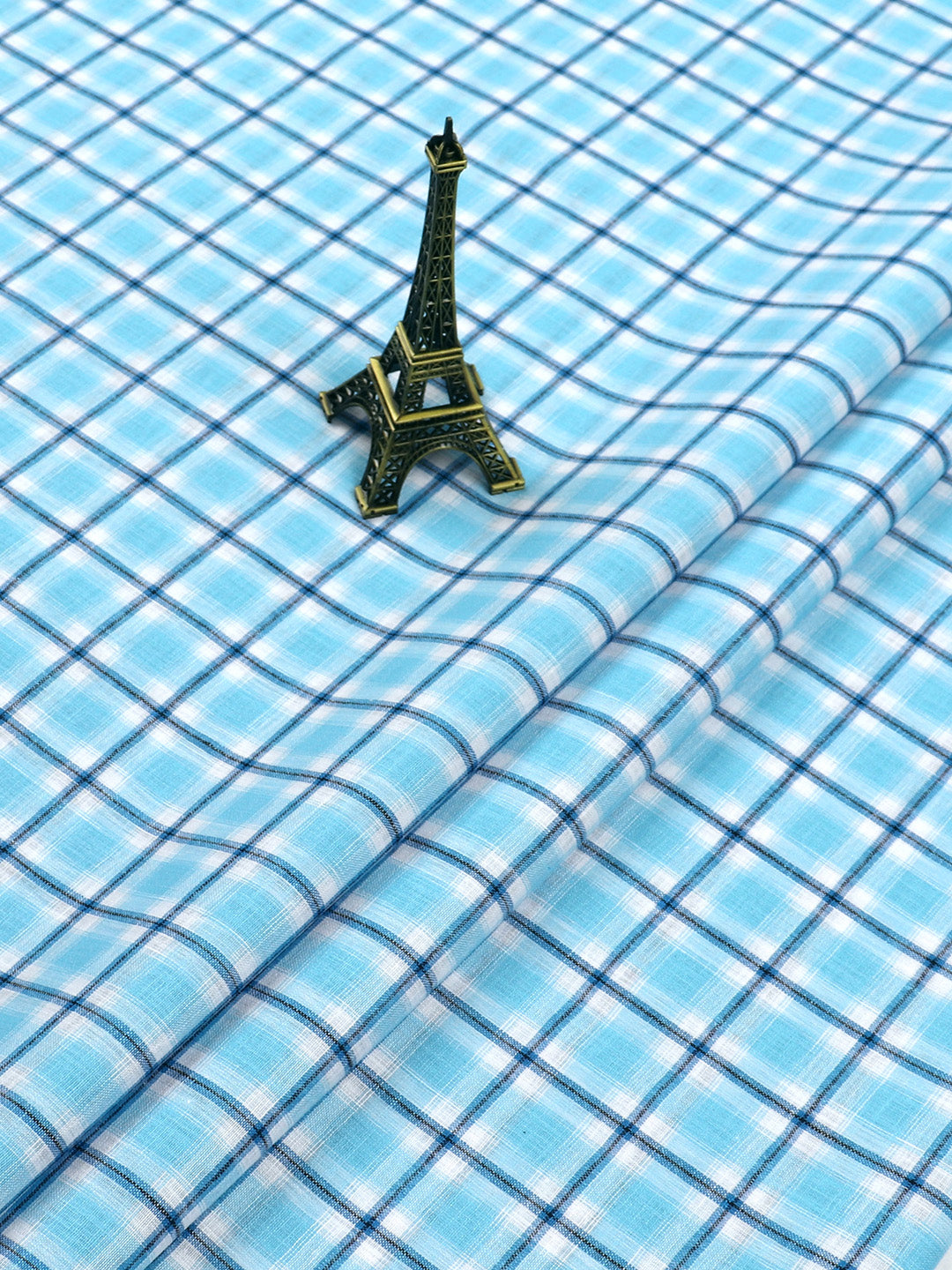Cotton Colour Check Shirt Fabric Blue Infinity-Close view