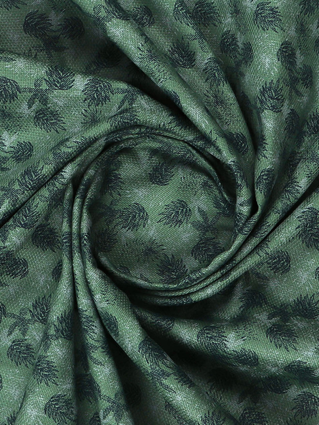 100% Cotton Green With Leaf Over All Printed Shirt Fabric Alpha - Close view