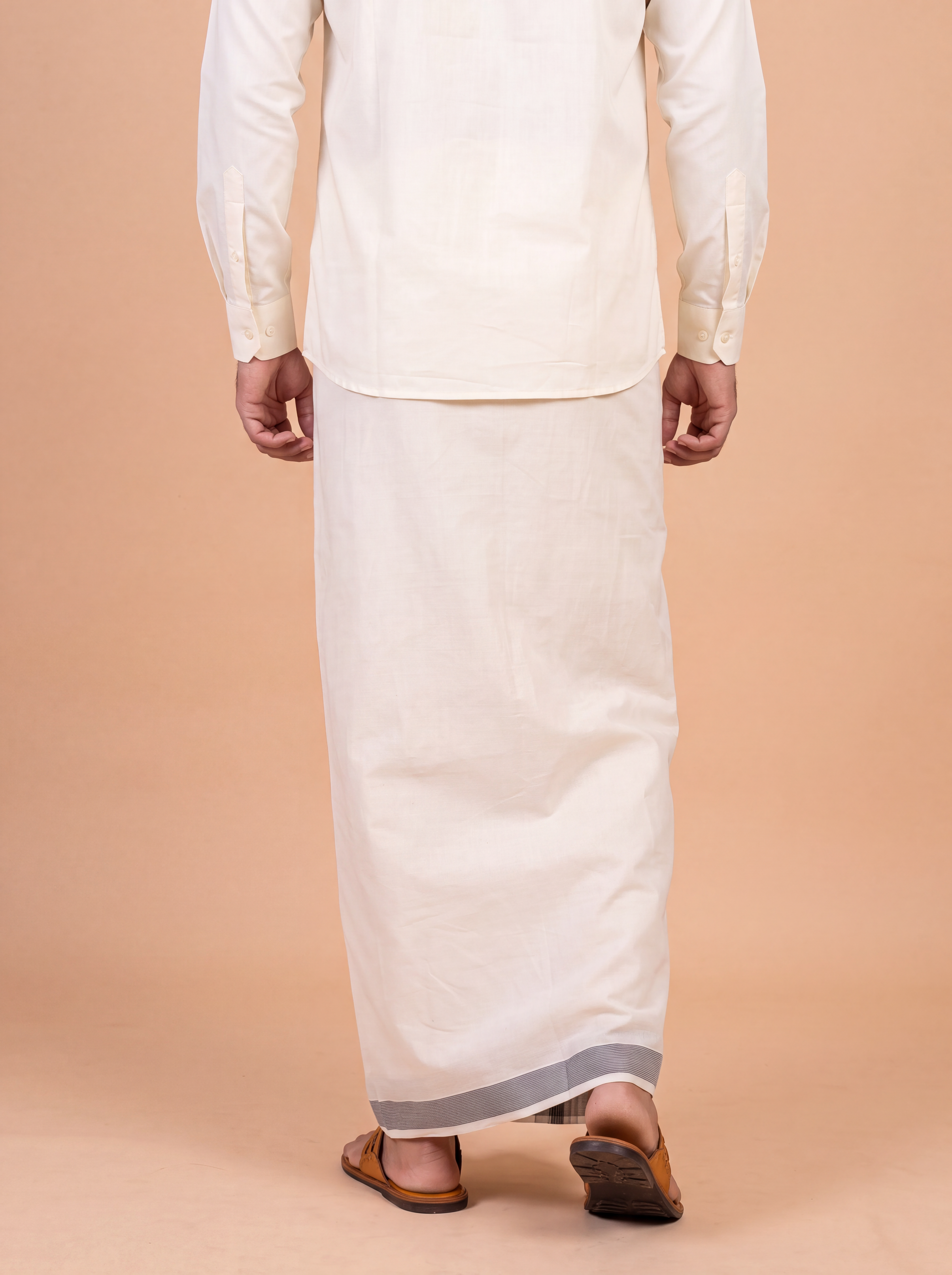 Double Layer Kora Cotton Cream Dhoti with Colour Border - Environ Fancy EF01 4m