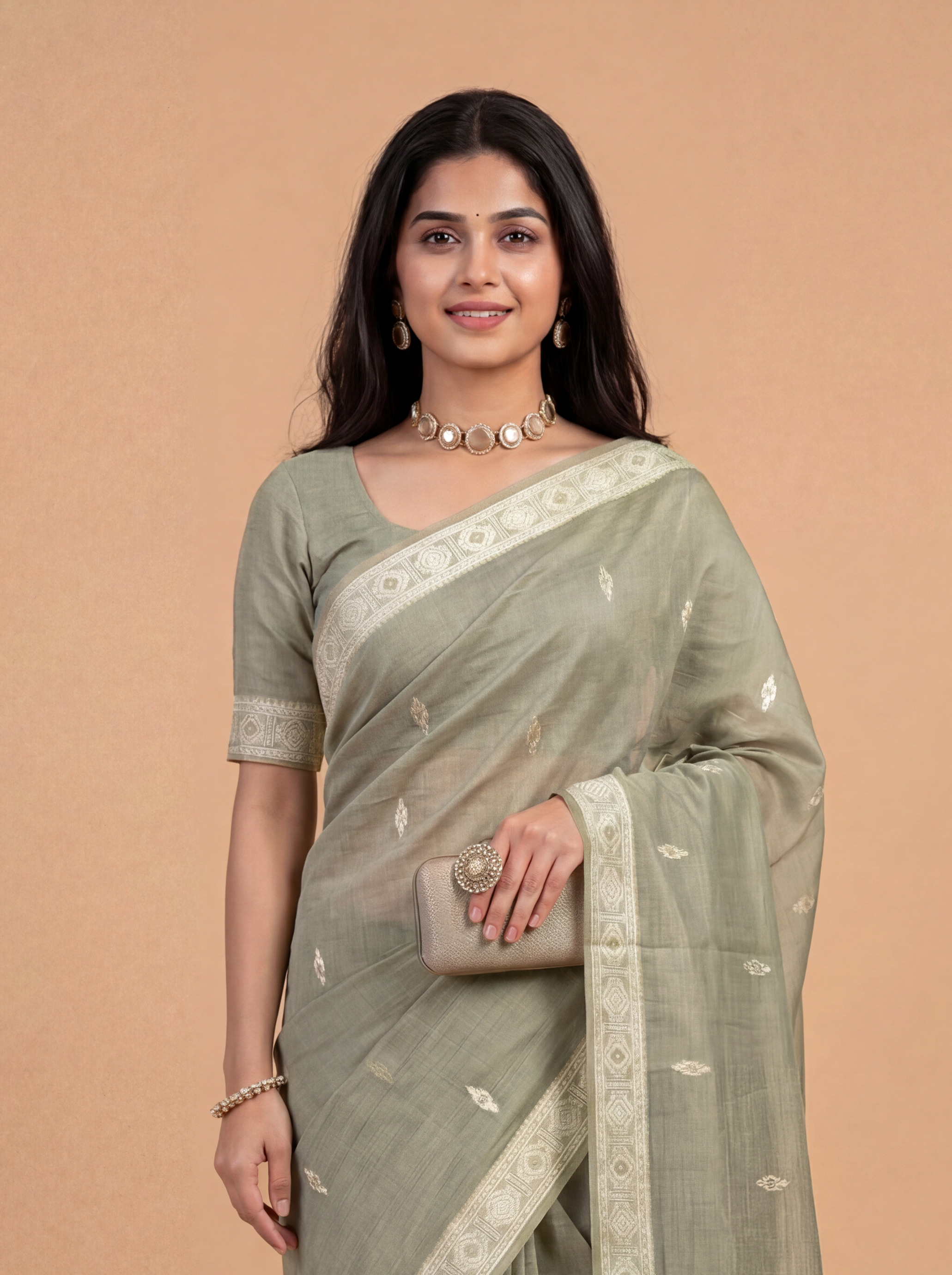 Women Green Spun Poly Saree SP06