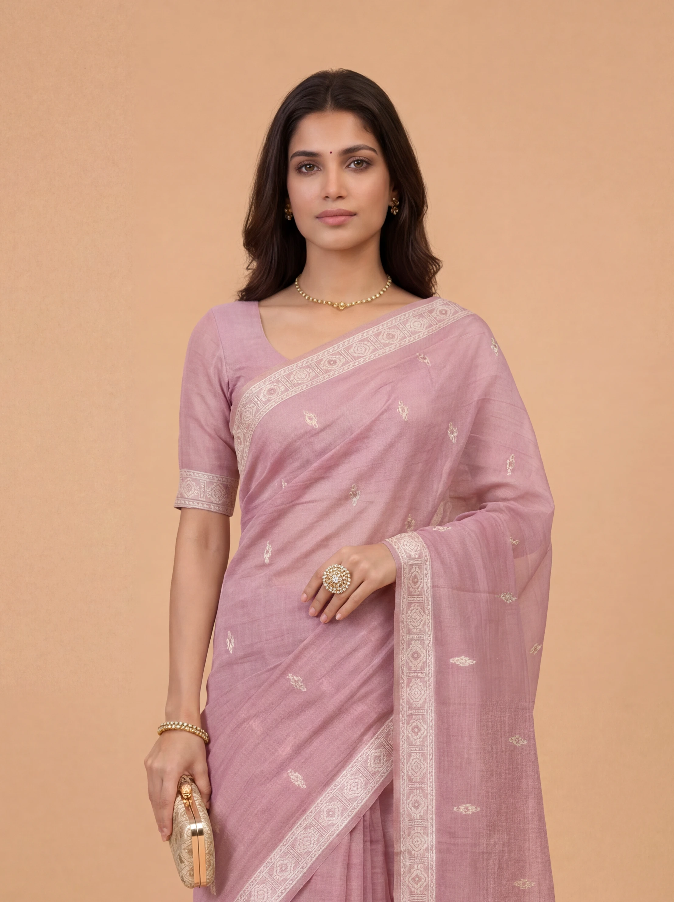 Women Pink Spun Poly Saree SP05