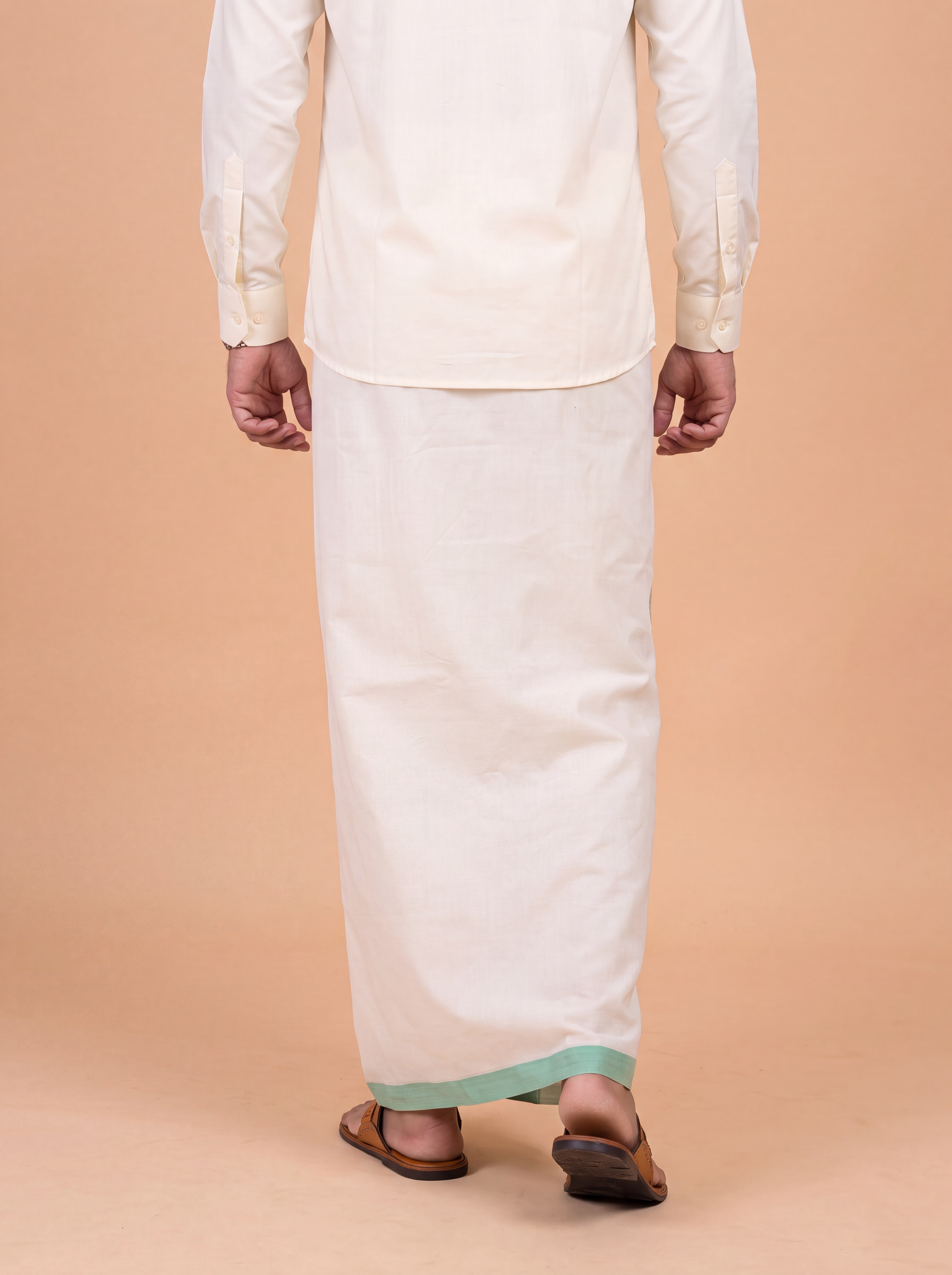 Double Layer Kora Cotton Cream Dhoti with Colour Border - Rivan Fancy RF01 3.80m