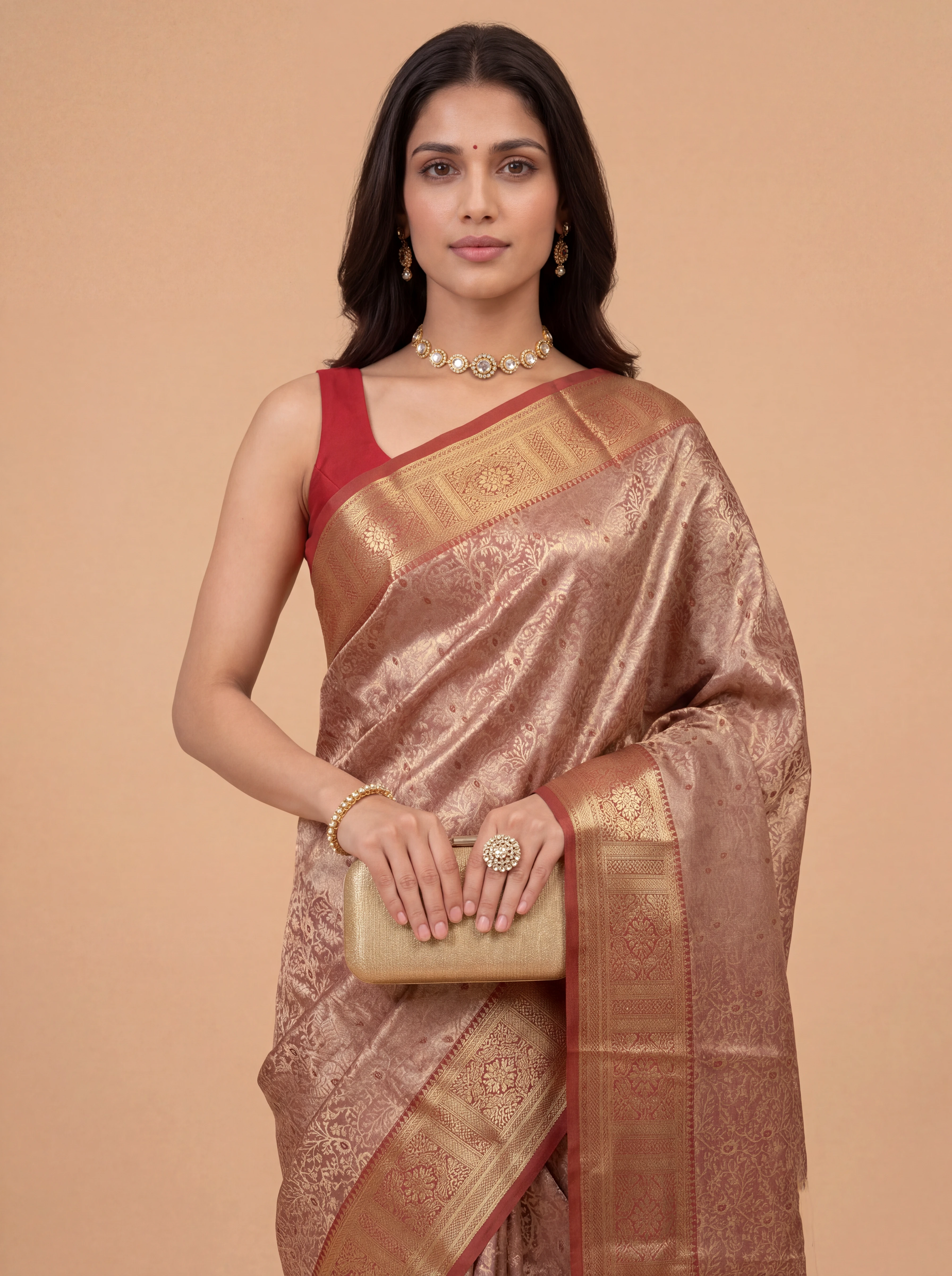 Women Art Silk Red with Gold Saree ASS142