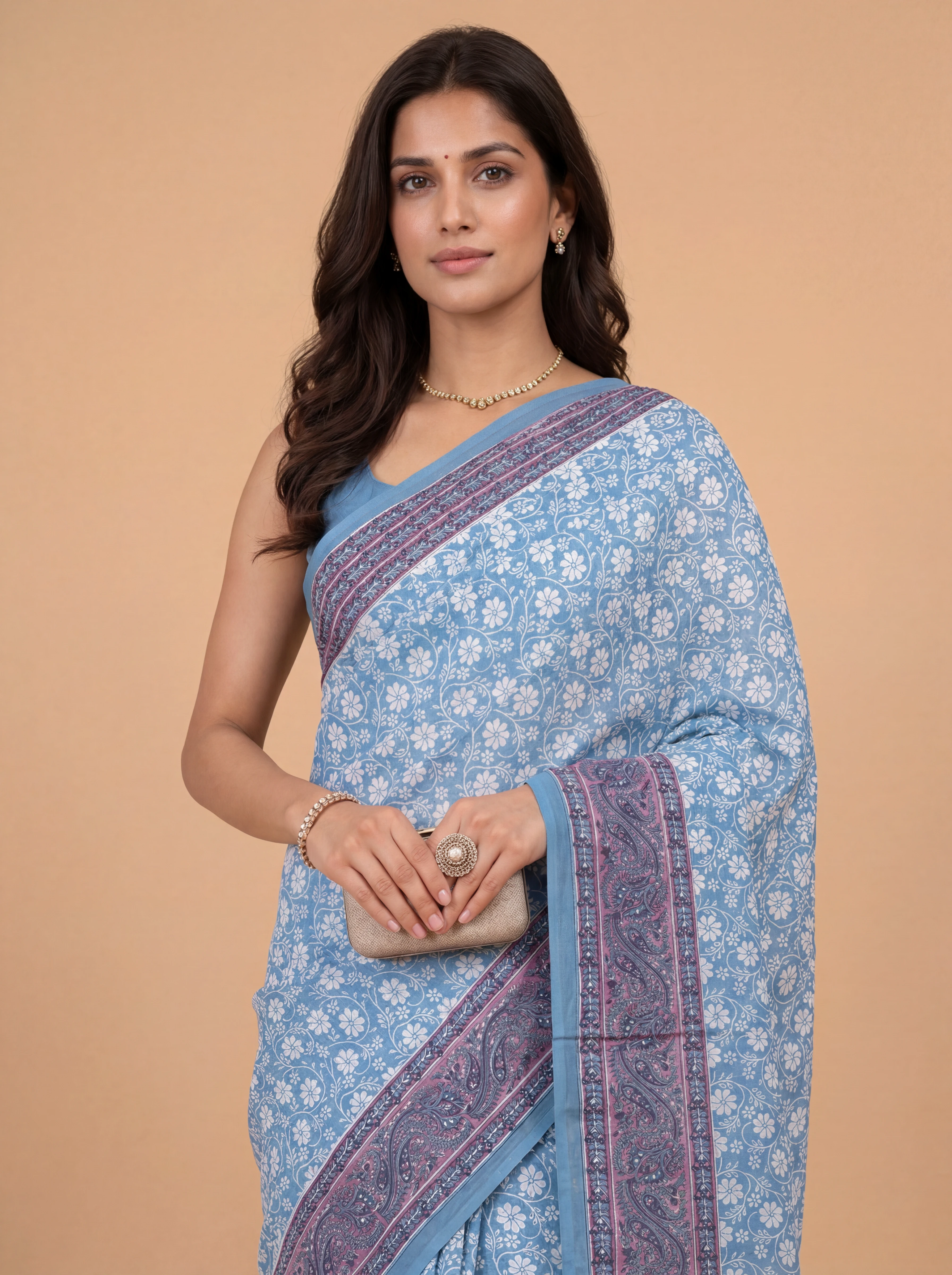 Women Pure Cotton Blue Floral Printed Saree PCS277