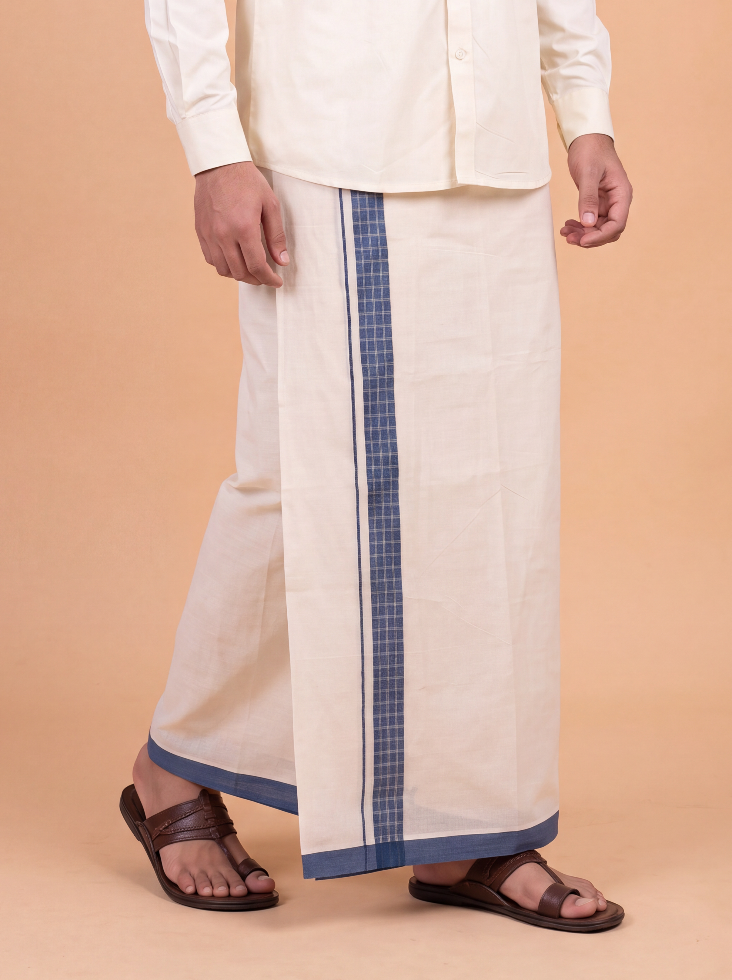 Double Layer Kora Cotton Cream Dhoti with Colour Border - Environ Fancy EF02 4m