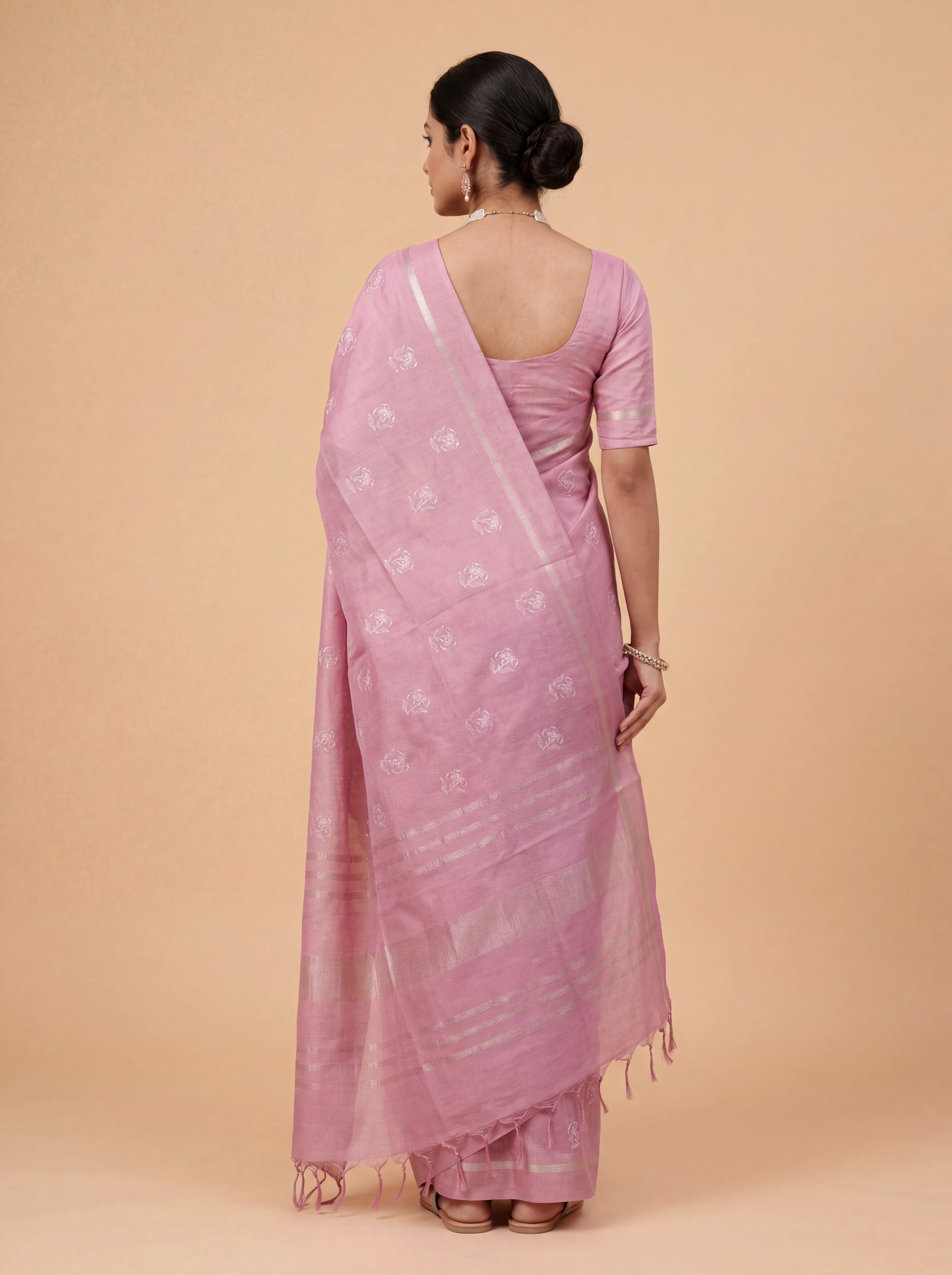 Women Semi Tussar Embroidered Pink Saree ST349