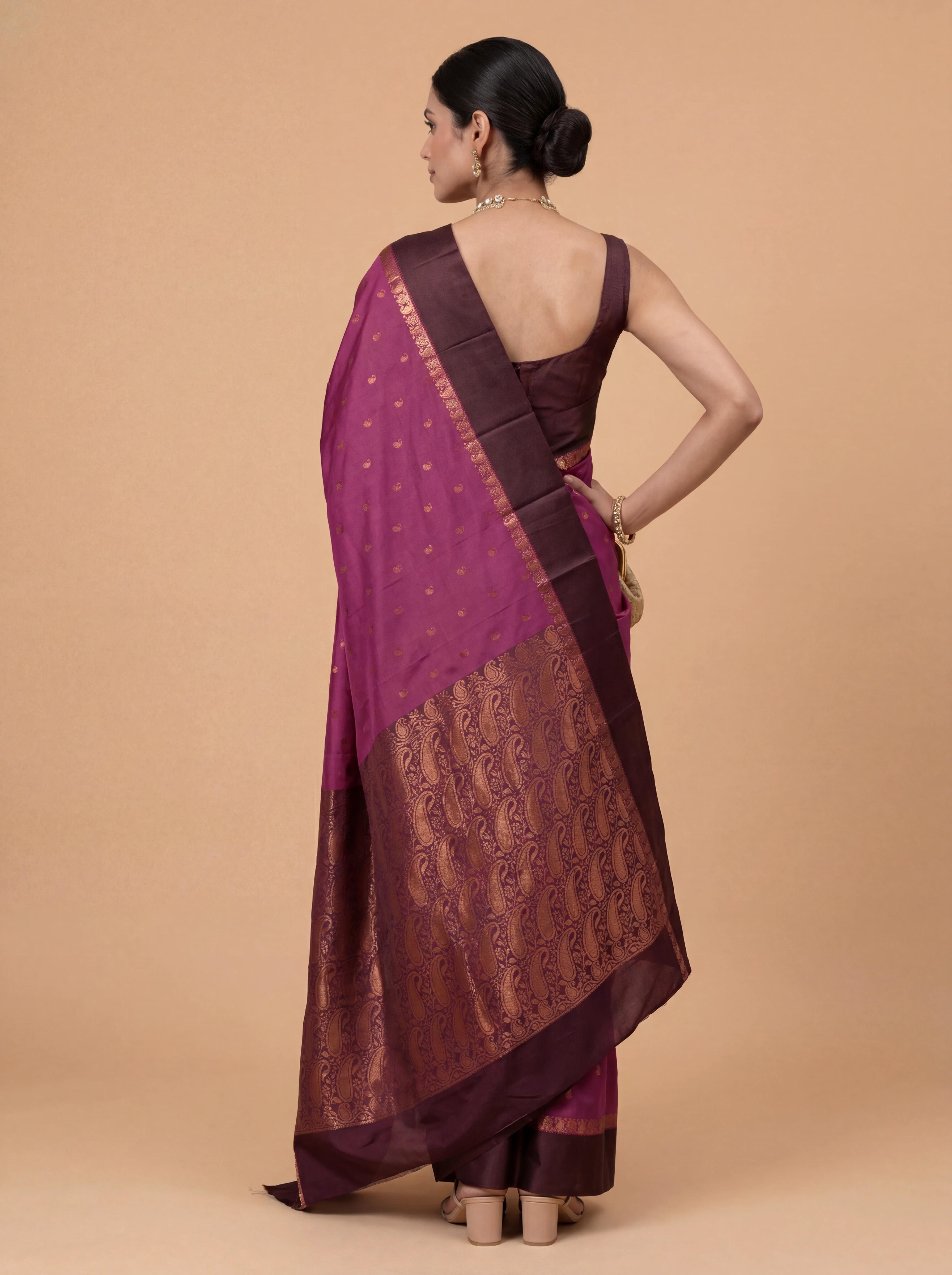 Women Art Silk Dark Pink with Brown Saree ASS144