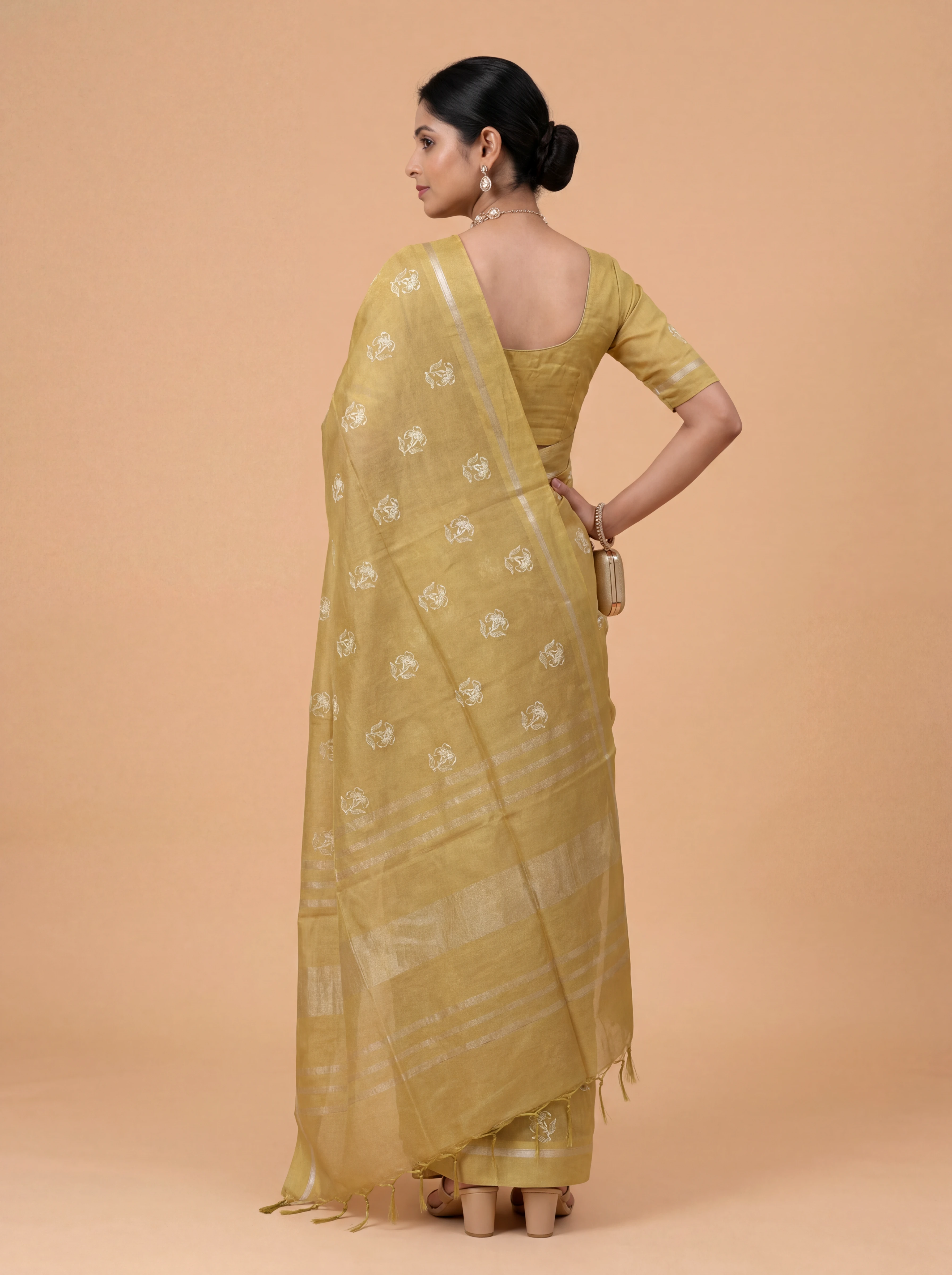 Women Semi Tussar Embroidered Mustard Saree ST350