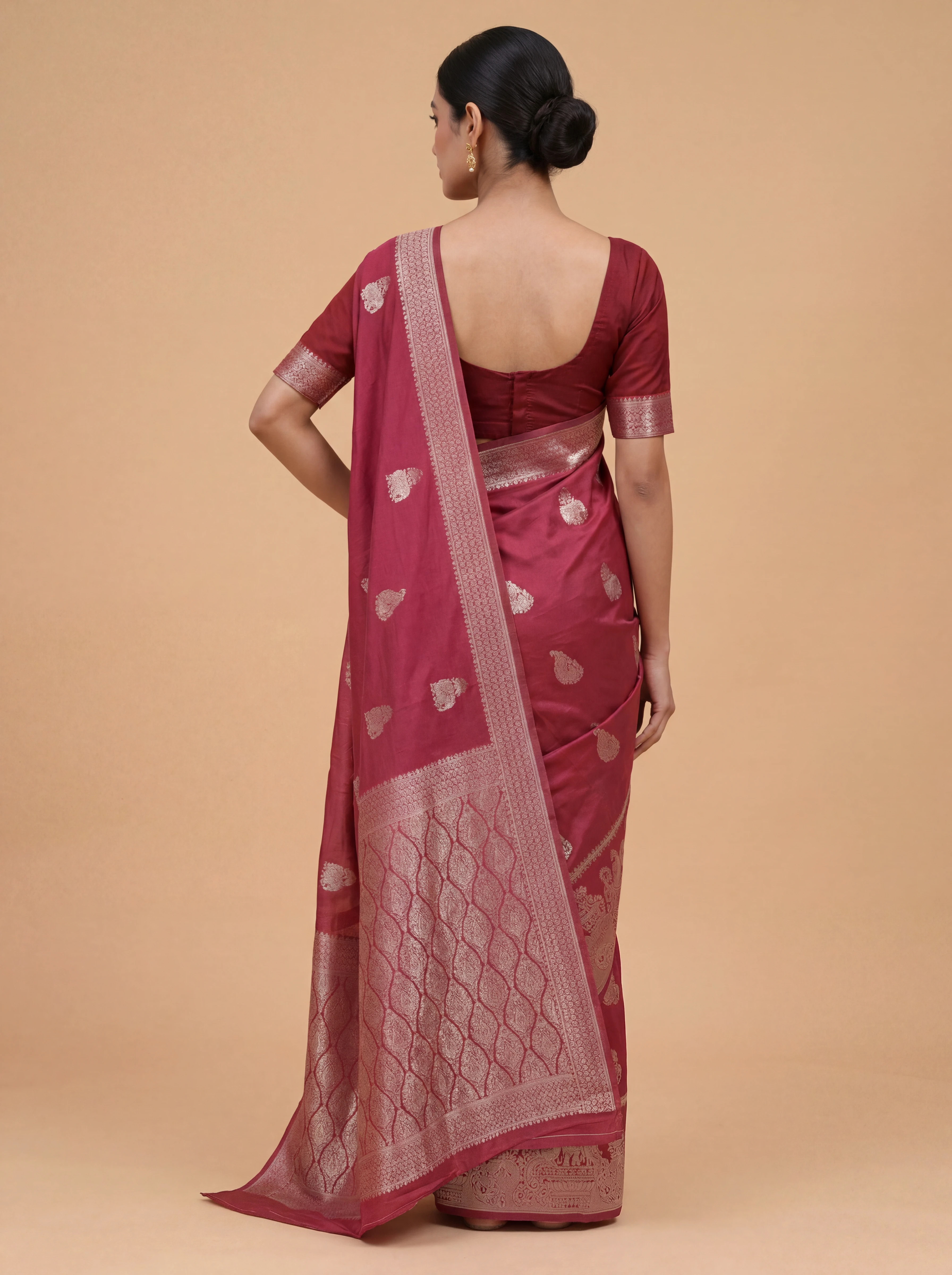 Women Semi Raw Silk Dark Pink Saree SRS117