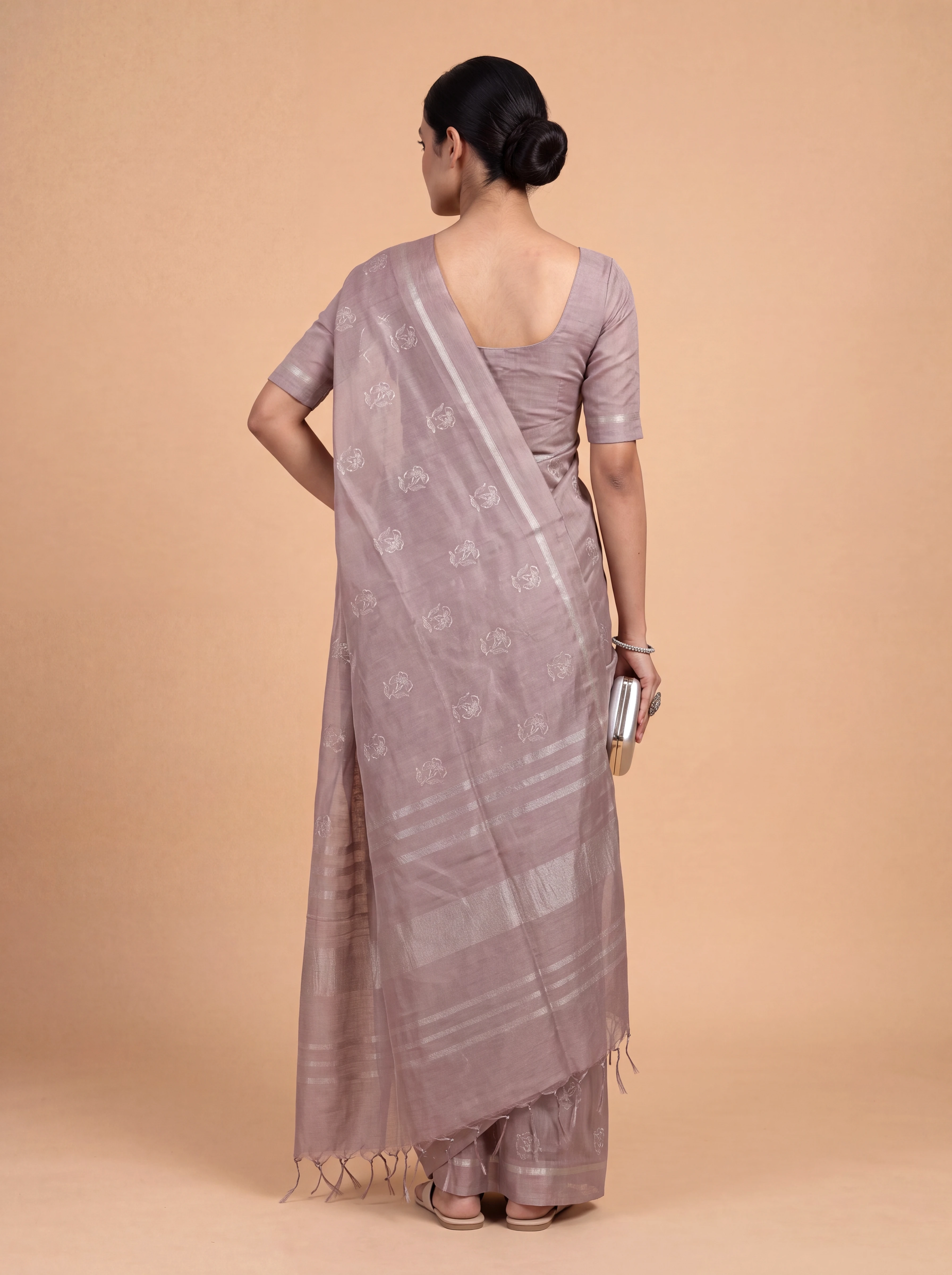 Women Semi Tussar Embroidered Purple Saree ST352