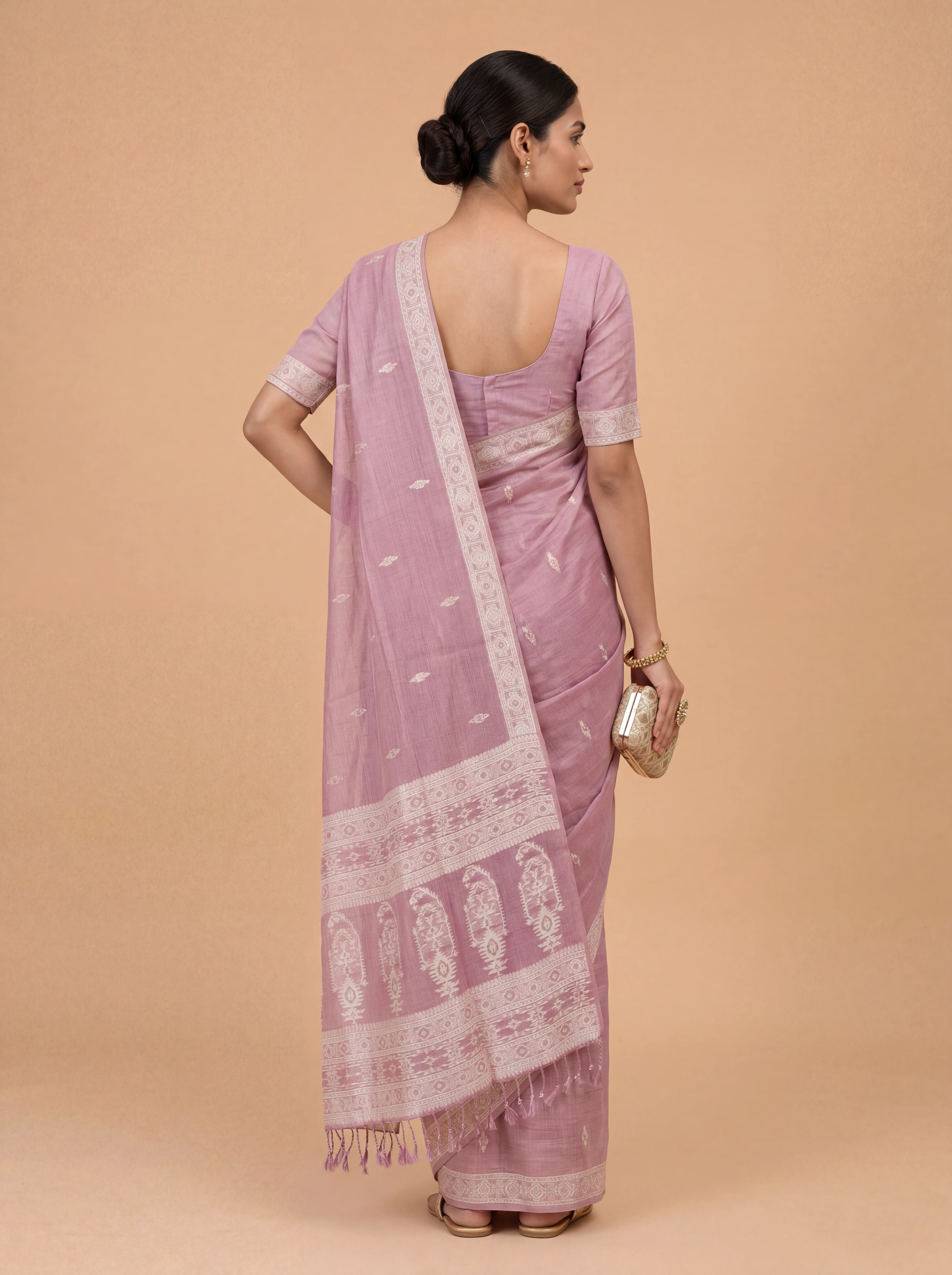 Women Pink Spun Poly Saree SP05