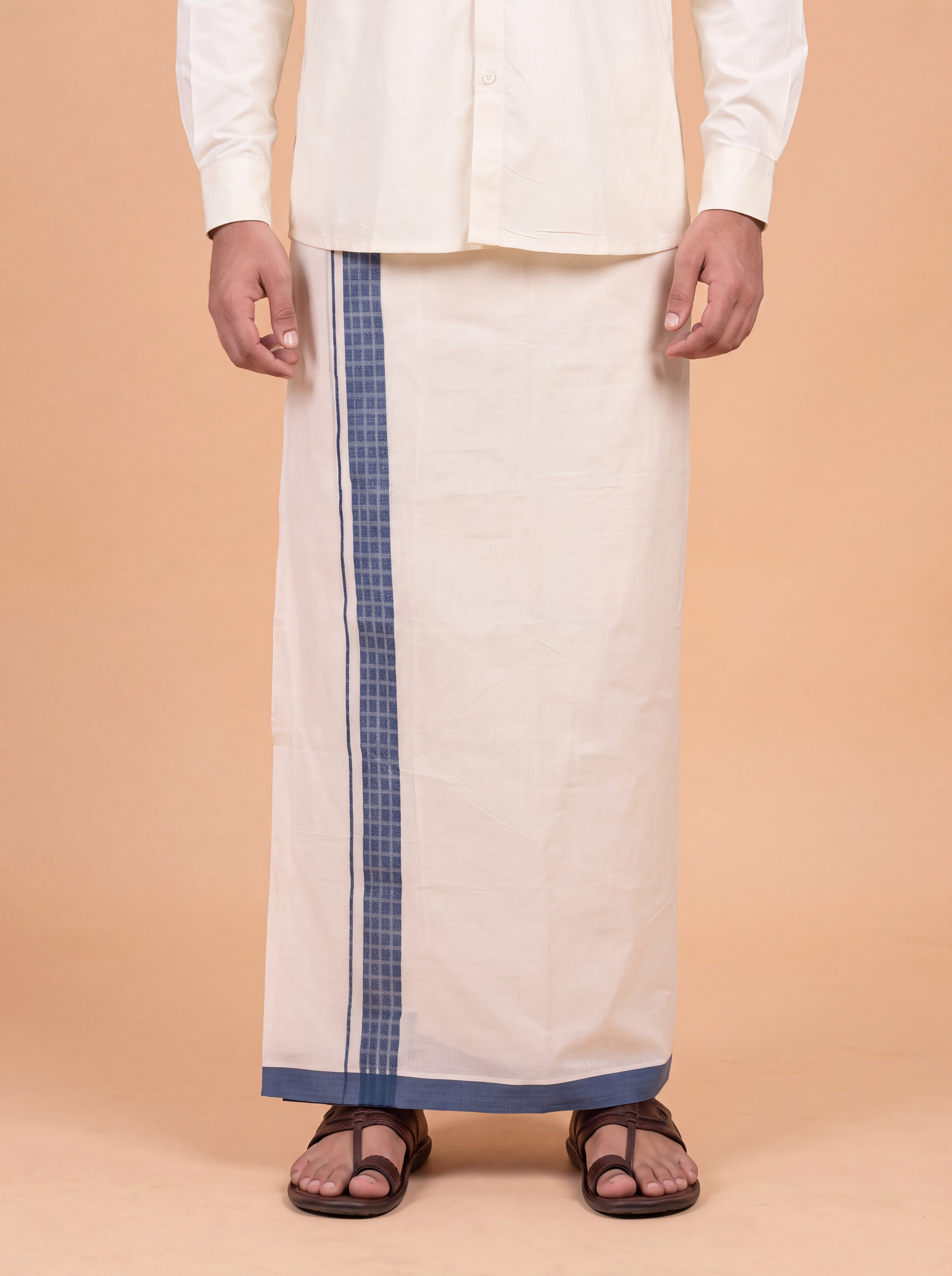 Double Layer Kora Cotton Cream Dhoti with Colour Border - Environ Fancy EF02 4m
