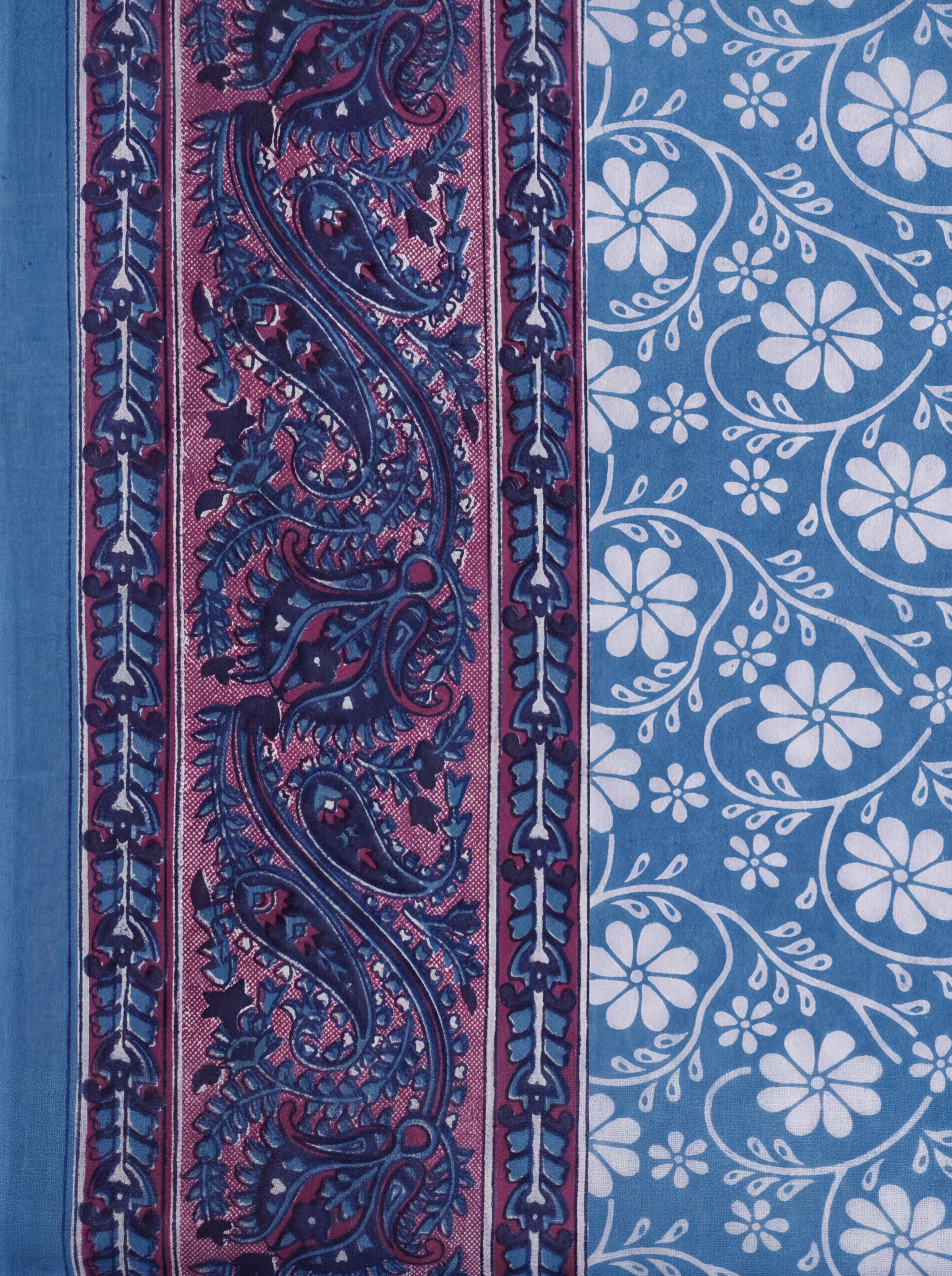 Women Pure Cotton Blue Floral Printed Saree PCS277