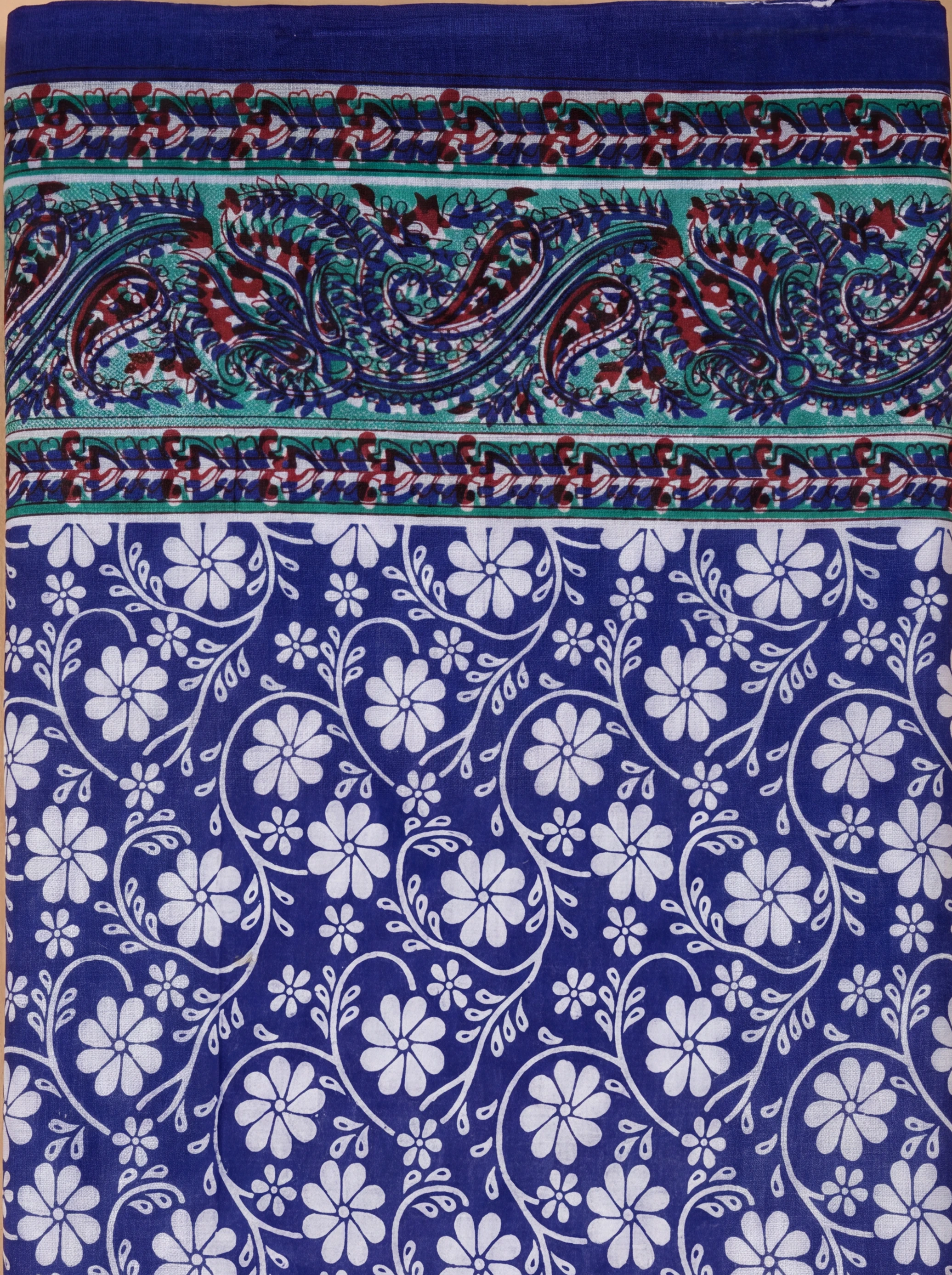 Women Pure Cotton Royal Blue Floral Printed Saree PCS278