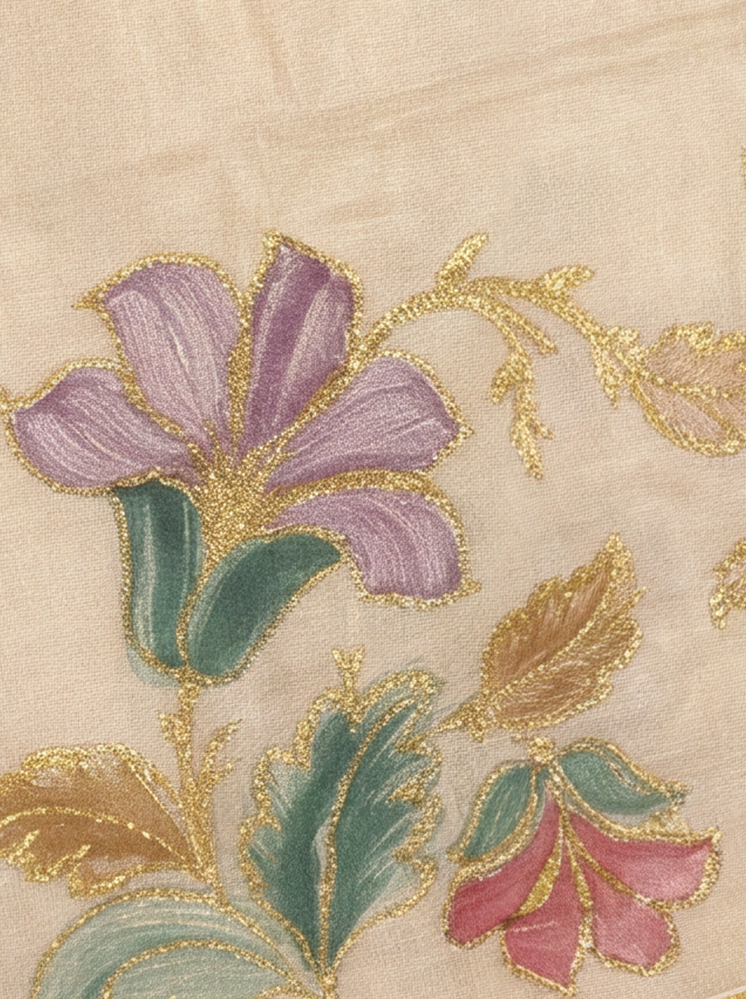 Women Tissue Embroidered and Hand Paint Saree KLS37
